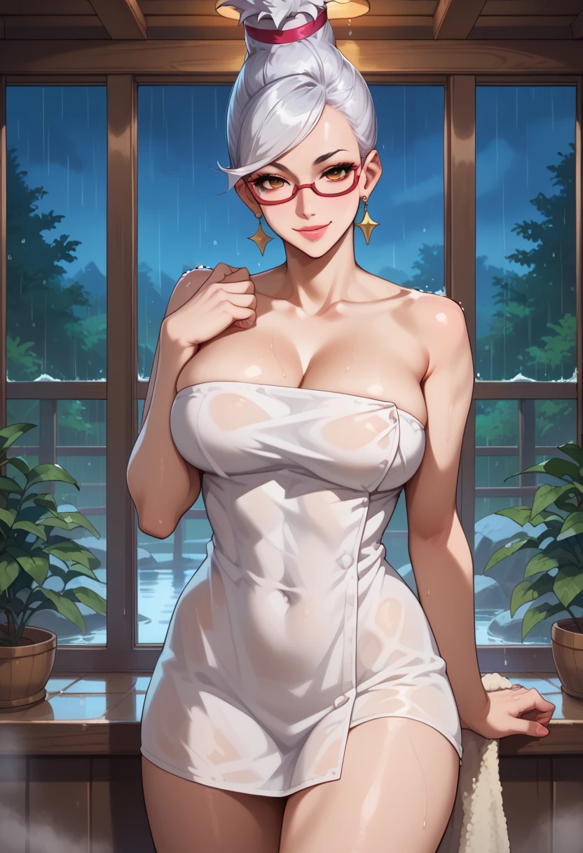 Elsa, ripped muscle, muscular body, pale skin, smile(blush), towel dress, sixpack abs, [ultra detailed skin:1.2], 8k uhd, pussy, full body, crowd, public, stand, night,