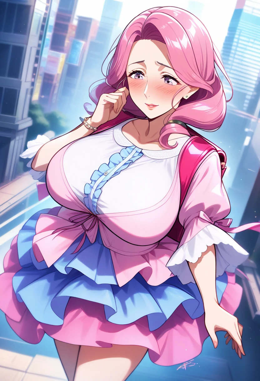 Saggy breasts,Mature Woman,alone,Improve,((teasing)),eye shadow,lip,Glossy eyelashes,Pink Hair,Black Hair,(Completely naked), ((Two-tone hair)),Twin tails,Earrings, Detailed decoration, oh,Half an eye,Embroidered, corset, Suspender skirt, Frilled Skirt, Off-the-shoulder knit, Extra Large, Baggy clothes, lipニット, Puff sleeves, Long Hair, Curly Hair,From an angle,Dynamic Angle, throw,From above ,(Hand Focus),(((pastel colour))), Wide-angle,Walking around the city, bag,