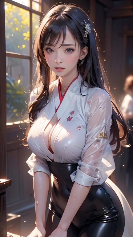 (best quality,4k,8k,high resolution,masterpiece:1.2),Super detailed,(actual,realistically,realistically:1.37),Ultra high definition face, high dynamic range,Ultra high quality,studio lighting,Ultra-fine painting,Focus sharp,Physically based rendering,extremely detailed description,professional,fear,japanese manga,science fiction,photography,concept artist, (RAW photos:1.2),(realistically:1.4),(masterpiece:1.3),(best quality at best:1.4),超high resolution,(delicate eyes),(detailed facial features),(Detailed clothing features),high dynamic range,8k resolution,Just focus,looking at the audience,(through bangs:1.1),like a dream,(extreme detail drawing),1 plump girl,solo,cute big breasts,Innocent,(Smile),Full body female love,Black double ponytail,lure,Comey_School,blue blazer,Blue striped red pleated skirt,black pantyhose,Close-up cleavage, huge , Crazy breast swelling, Chest larger than shoulder blades, thin waist, fair skinned, Pelvis larger than shoulder blades, fitness model, rosy cheeks, Sweaty, 一個Smile, Standing in the corridor of campus