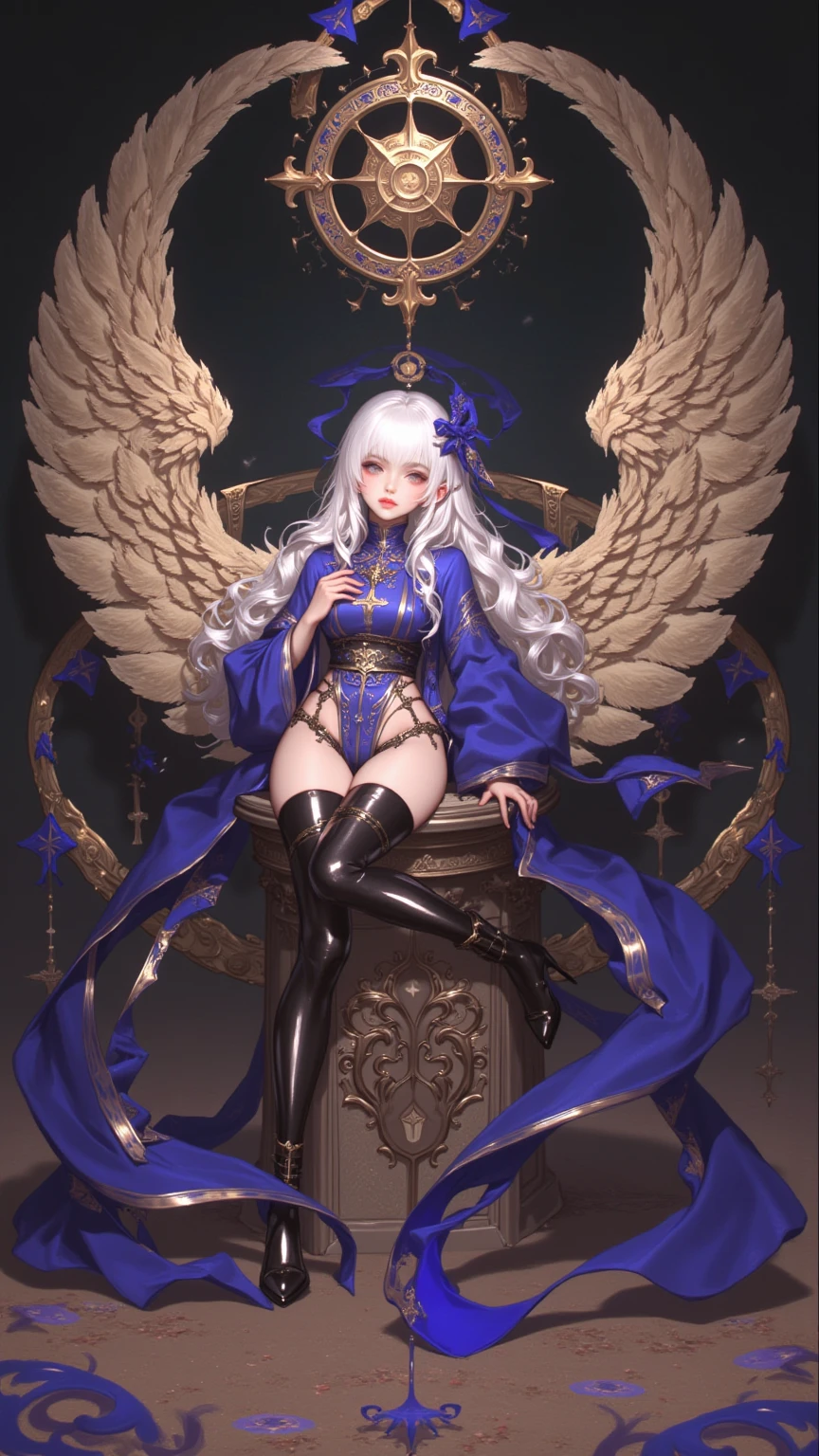 (Dramatic digital art:1.3) of,(Lively:1.3) portrait of female (Snezana Sakovich 2:1.1) Wearing a see-through kimono, Sleeping on the bed,Style - Silver Magic, Stylish girl,society,Art Station,The happi coat is open,Thin legs,short boots