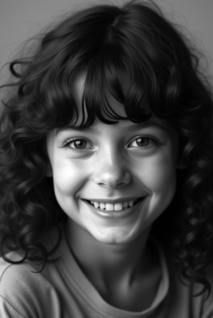 Joyful young girl,mid-motion,hair wildly tousled by movement,eyes squinted in a gleeful expression,exuding energy and vitality,solid-colored turtleneck,neutral,warm brown backdrop,dynamic lighting accentuates facial features,sharp focus on subject with a freeze-frame effect capturing the spontaneity and vibrancy of youth,soft shadows lending depth,expertly balanced contrast highlighting details,embodying youthful carefreeness and delight.,