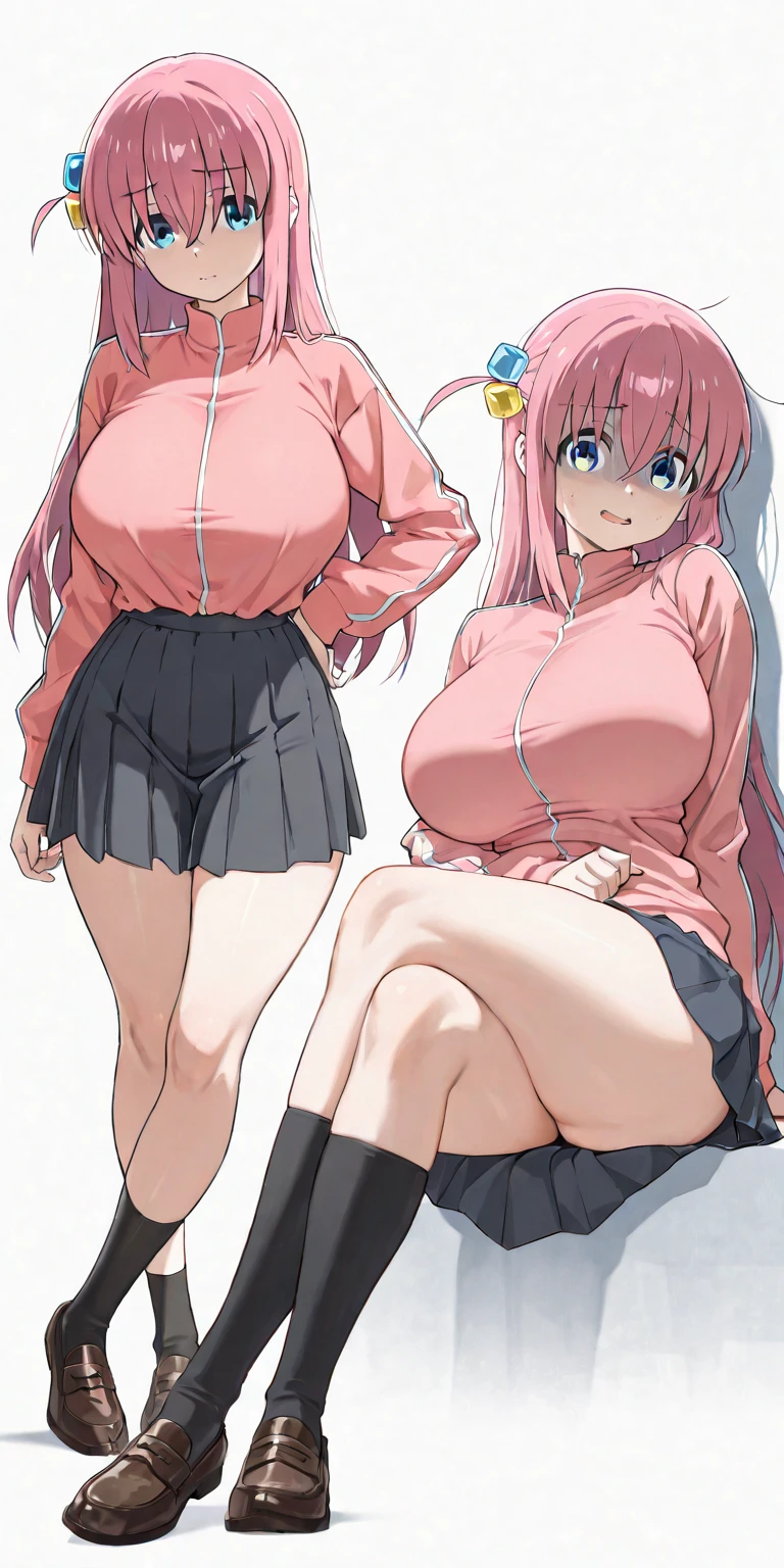 best quality, ultra-detailed masterpiece, anime art style, cute characters, nino nakano, one-piece swimsuit, large breasts, pantyhose, blush, smile, pussy focus