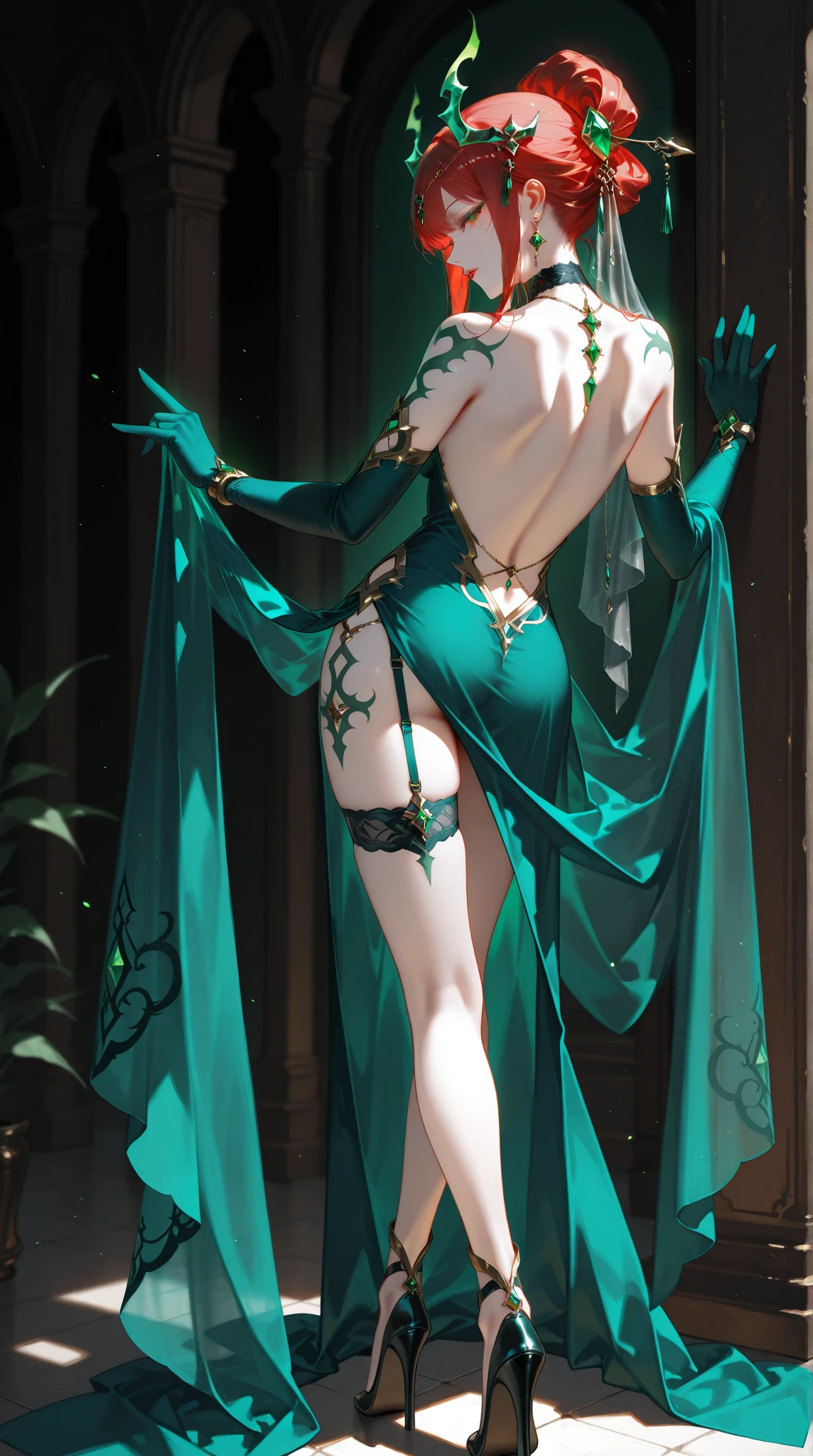 green hair surrealism, shadow, character table, Reference table, Draw while standing, 8k, Super details, 1080P, Women HD, 4K, 8k, 16k, high resolution, best quality, high quality, anatomically correct, masterpiece, precise, ultra high definition，grace，Unreal Engine，delicate face，long braids，slim，long legs