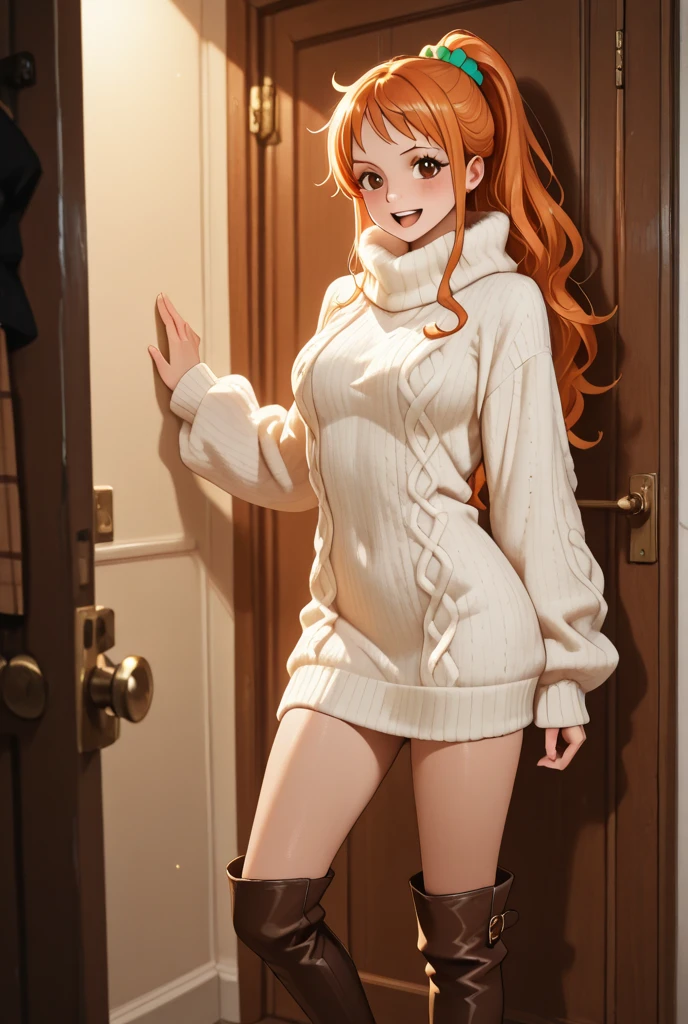 (masterpiece, best quality), 1girl, Pale orange Side-Swept Fishtail Braid with Colored Ends, Size A breasts, <lora:legsocks:0.8> legsocks, loose socks