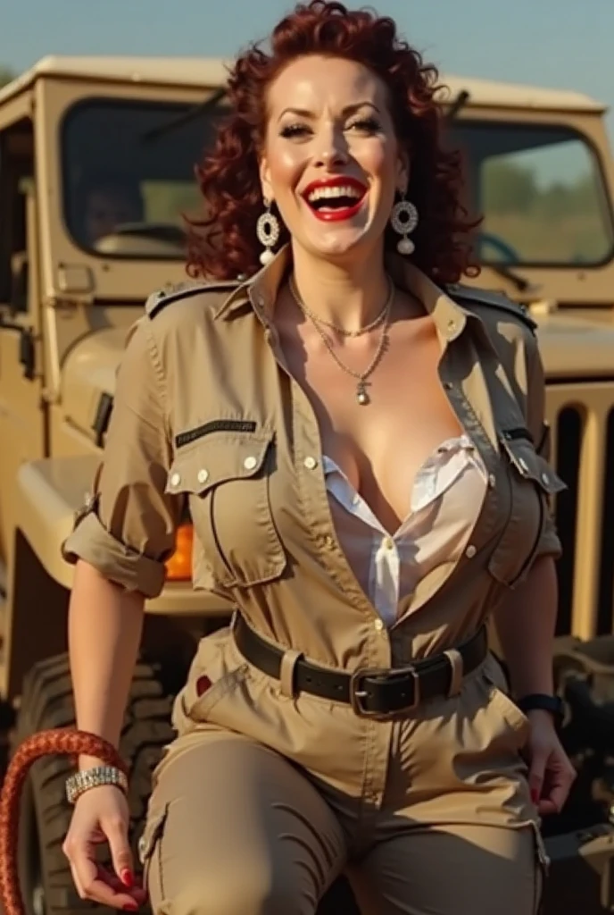 Bettie Page dressed in farm clothes and smiling