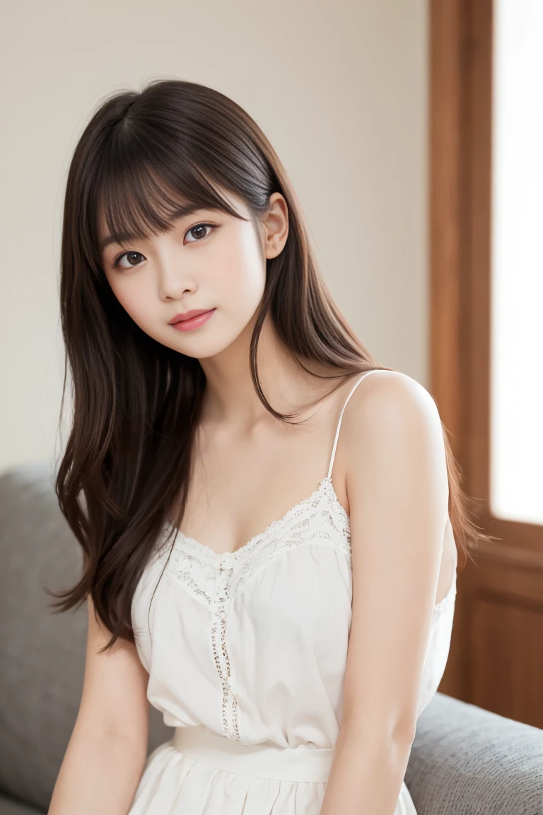 highres, ultra detailed, photorealistic, 1 beautiful japanese girl, highly detailed beautiful face, semi closed eyes, on all fours, sexy pose, bewitching pose, medium hair, shy, crop top, short shorts, stylish hotel room