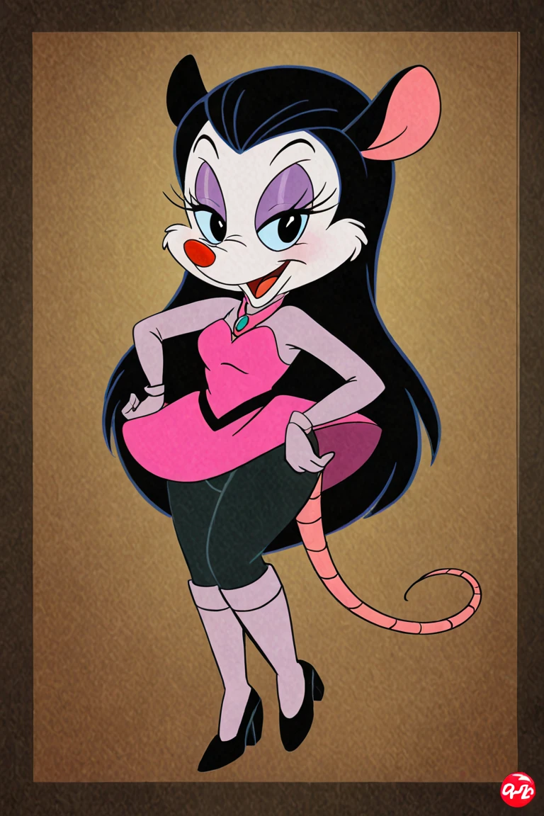 Female anthro skunk (black and white), ponytail hair, red lips, smooching, red heart shaped strapless belly dancer, looking at you, laying down on the red heart bed, tiny toons style