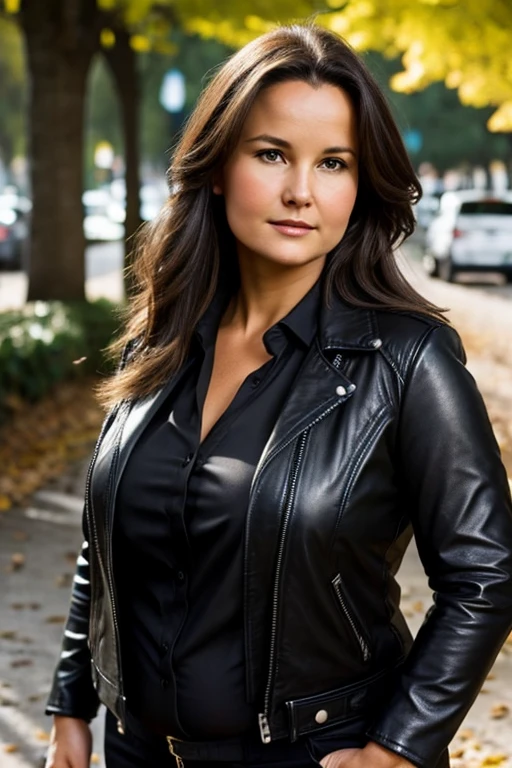 police officer costume ,  alley , night  <lora:Orla_Brady:1> masterpiece, best quality, detailed face,, 1girl, solo, a mature o1873b, brown_eyes, realistic, brown_hair, long_hair, posing,