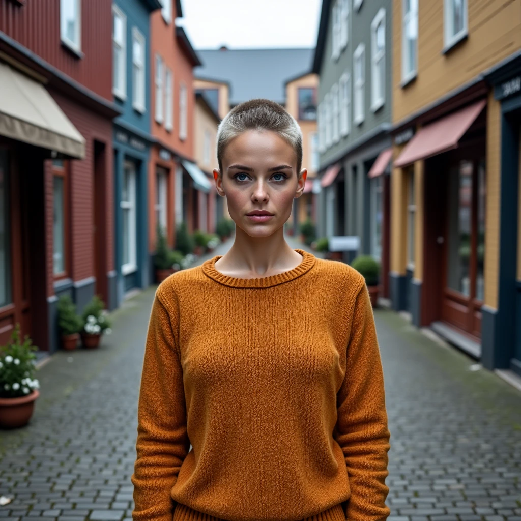 a photo of a modern nordic woman on a street