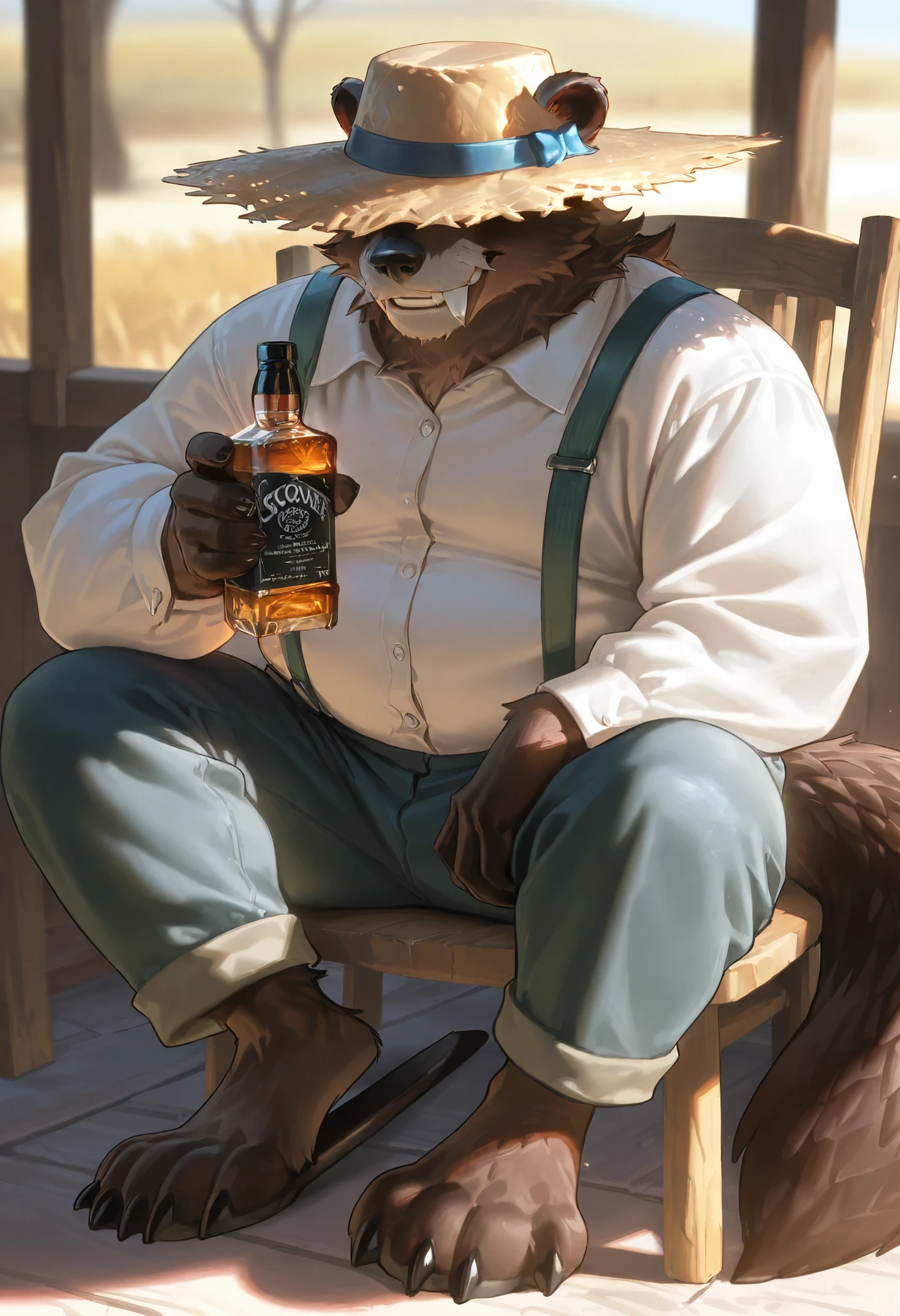 Solo, Badger, SemiMuscular and chubby, smoking, drinking beer, Bar, Pub, Shirtless,By mystikfox61 By kenket