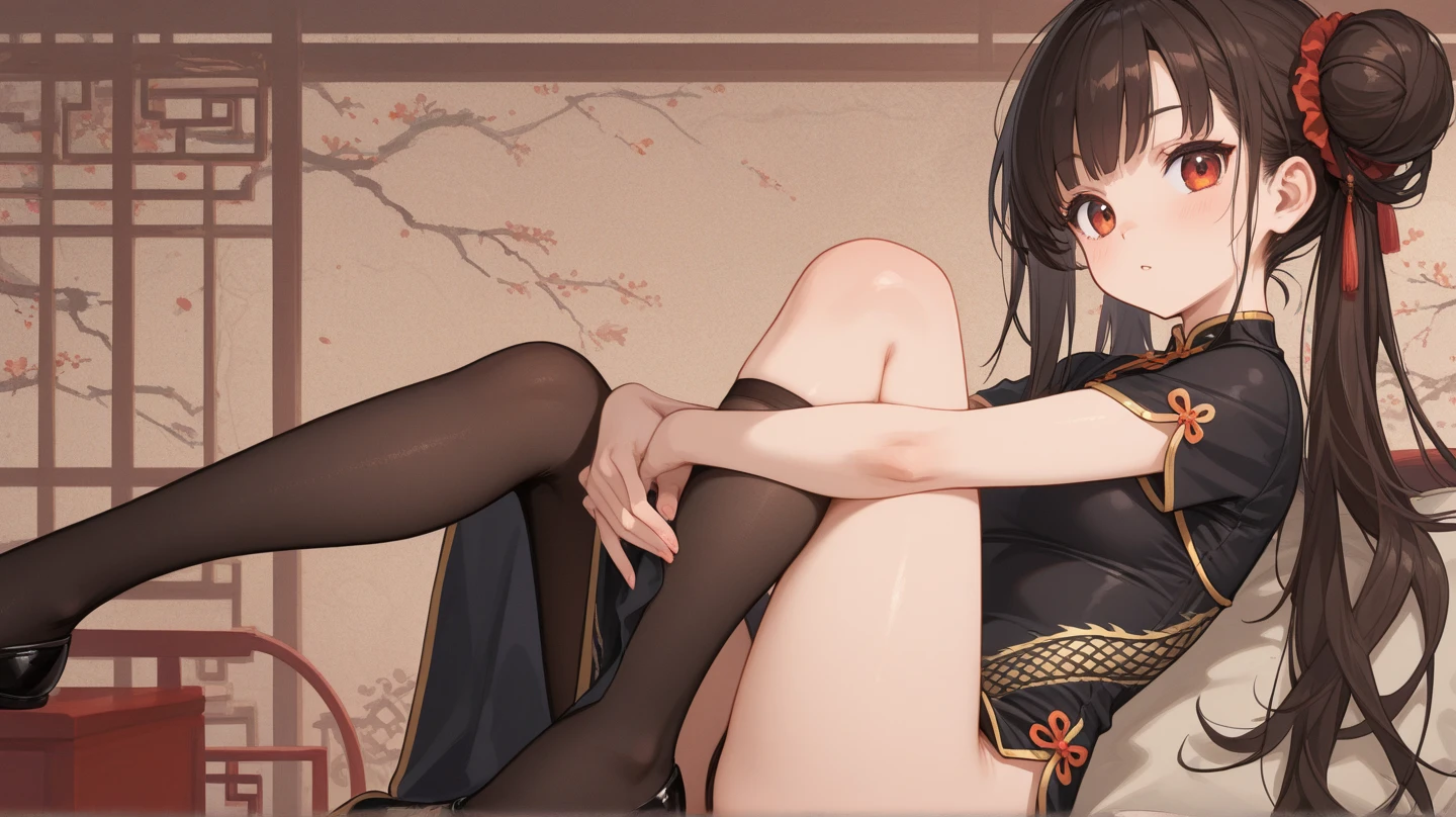 (((Horse Girl))), (((Fine Motion))), 1 person, Thighs, sitting on a luxurious red sofa, (((So that the crotch is well visible))), (((Legs spread wide))), smile, Dress like a young lady, (((Sexy panties with green embroidery))), High resolution, Her breasts are elegant and large.,