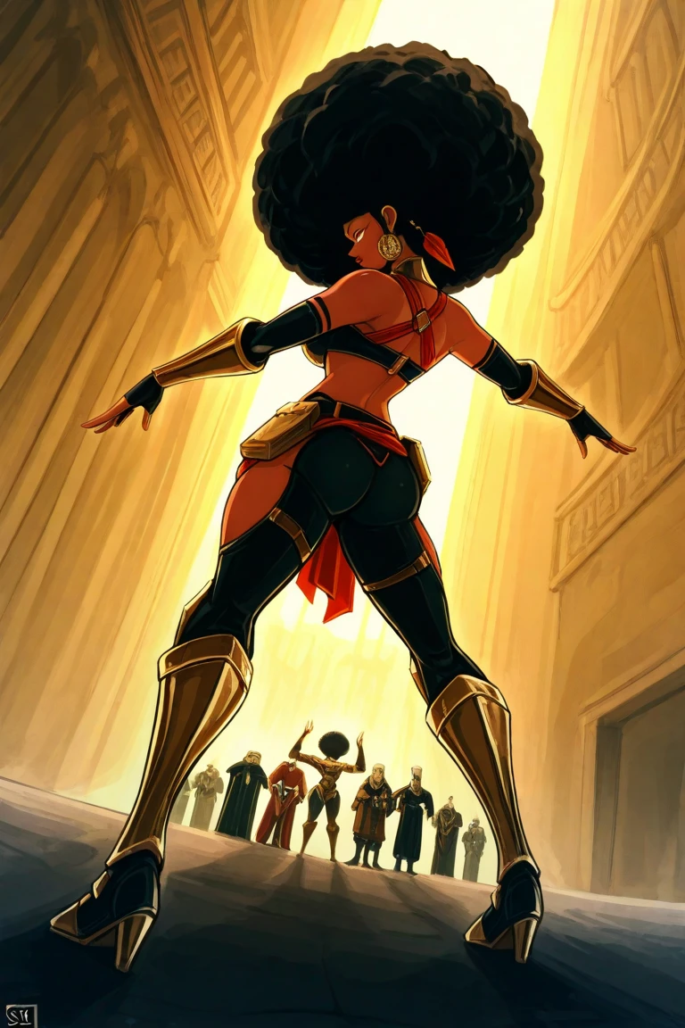 Ebony African, sexy, thicc, Ororo Munroe standing next to Black panther man, lightening powers, dreads