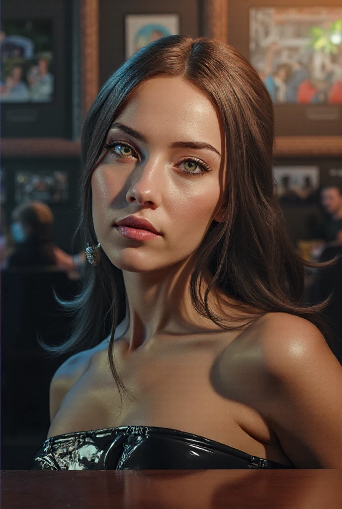 (UHD, retina, masterpiece, accurate, anatomically correct, textured skin, super detail, high details, high quality, best quality, high res, 1080P, HD, 4K, 8k, 16k), (beautiful detailed dark blue eyes, beautiful detailed lips, extremely detailed eyes and face, gorgeous supermodel), studio lighting, physically-based rendering, vivid colors, (large sexy breasts), Arousing topless, (Medium Closeup, MCU, side cut, shiny hair, shiny skin, blush), (bokeh), eye reflection,, dark atmosphere, highly detailed skin texture, extreme details, perfect breast, dark tanned skin, freckles,, ultra detailed skin texture, soft lights, dark skin,fakebreasts