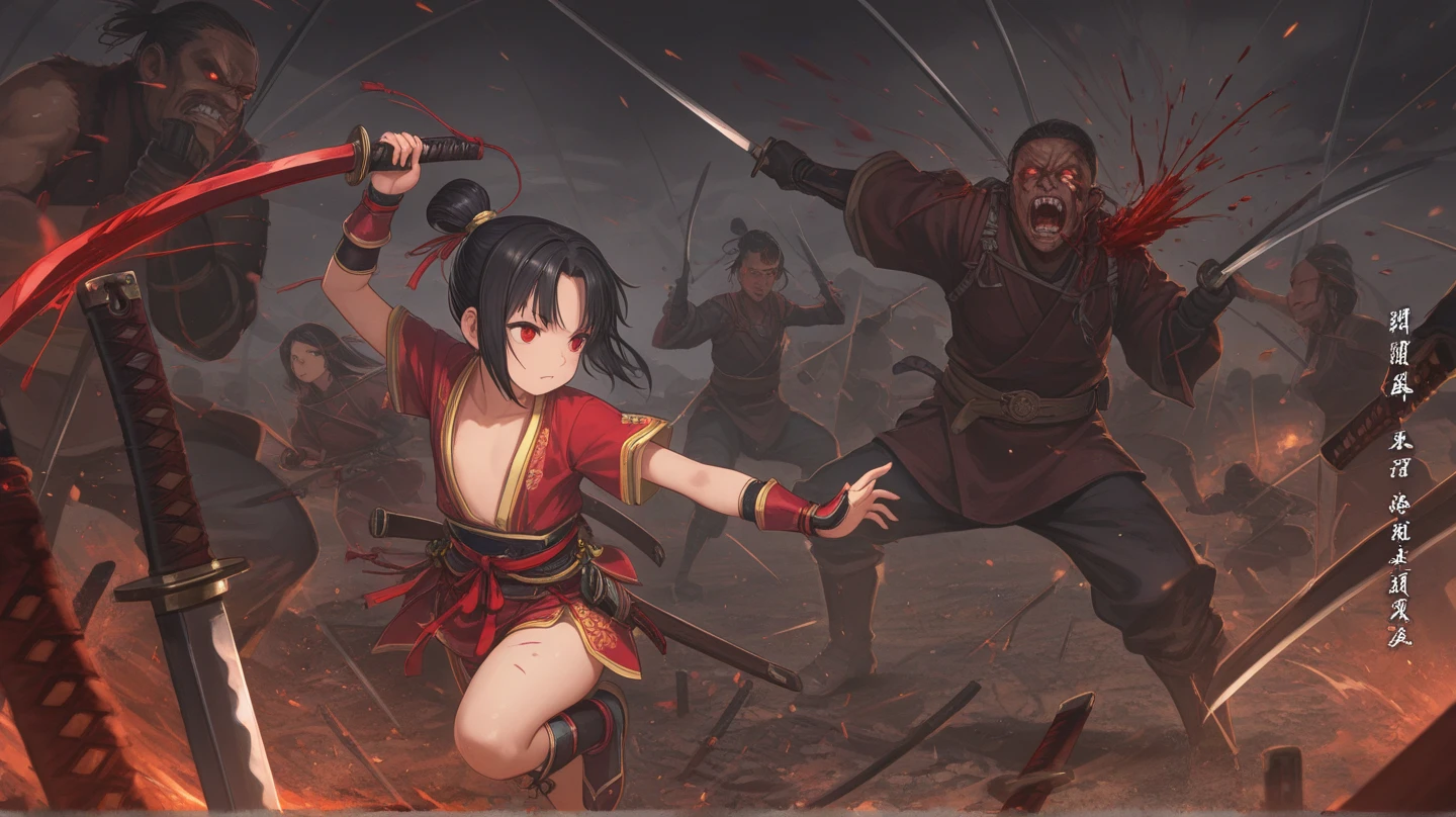 heavily armored girl stabbing her opponent in a sword match, stabbed opponent visible, in motion, thousands of blood splatters in air masterpiece, best quality, ultra high res, beautiful, visually stunning, elegant, incredible details, dark art, (dark red theme:1.3), award-winning painting, crying blood