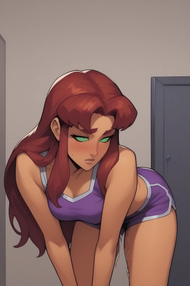 bare woman ((having sex)),lying in bed naked, bare woman ((ultra quality)), ((work of art)), Starfire nua, ((dark red hair)), (beautiful face), (beautiful female lips), (naked girl), charming nude, ((Innocent expression)), looking at the camera smiling softly, eyes closed a little, (darkskin color), (darkskin), body shine, ((beautiful detailed female eyes)), ((greeneyes)), (juicy female lips), (naked girl), (beautiful female hands), ((ideal nude female figure)), ideal female body, Beautiful waist, beautiful hips, breasts small, ((Subtle and beautiful)), remains tempting (naked girl) fund: , ((Depth of field)), ((high quality clear image)), (clear details), ((high détail)), realistically, professional photo session, ((Focus Clear)), naked girl, porn,vaginal sex, girl on top,1 boy,1 penis,sexo com naked girl