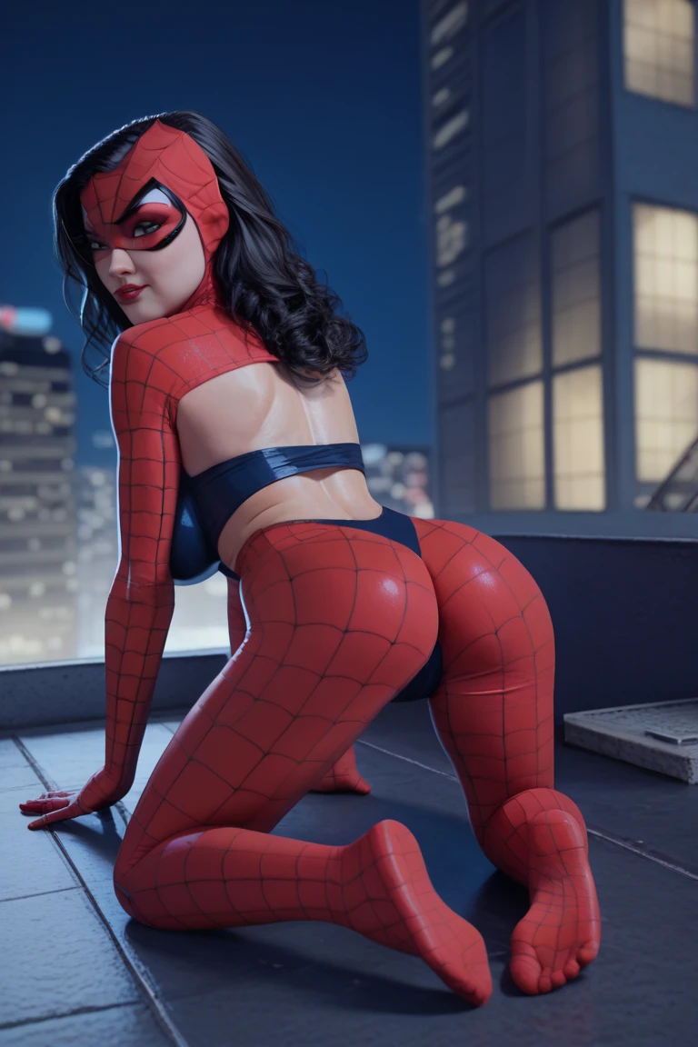 Black woman, raw image, high definition, straight hair, spider man crosplay, big breasts, big ass, on the street, perfect picture, art --auto