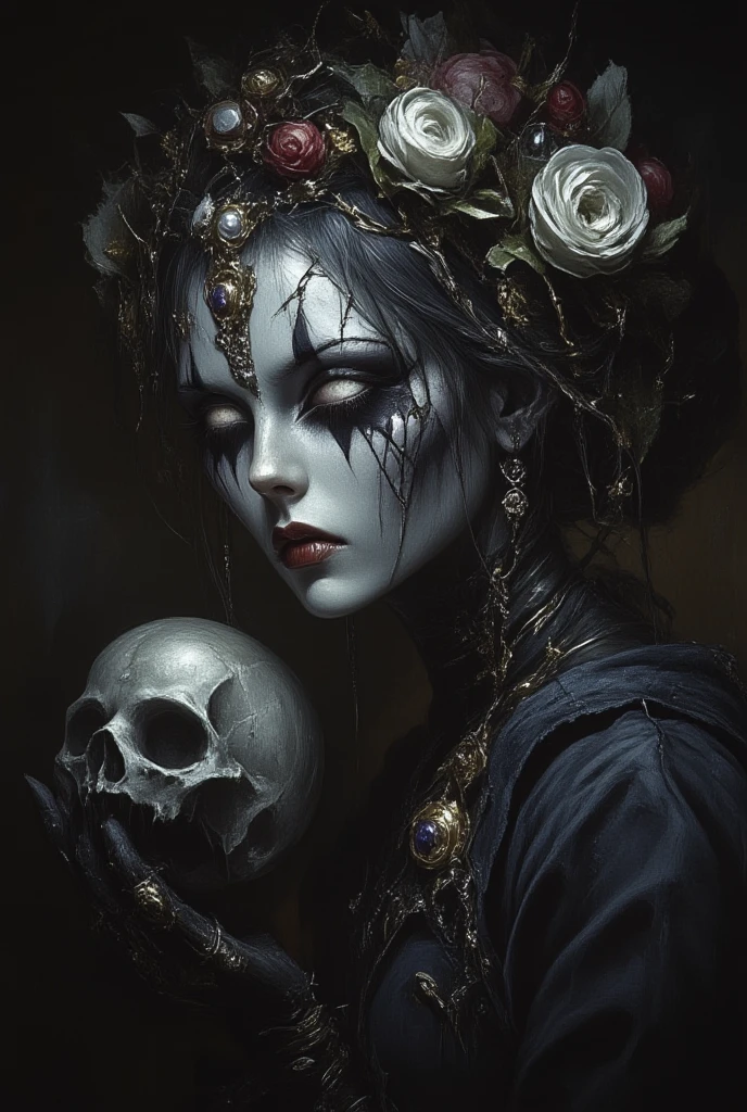 dungeon and dragons art, fantasy art, fantasy illustration, Powerful and terrifying gorgeous female lich, Necromancer, green skull, holding the staff of power, smoke, Necromantic Aura, hover, perfect anatomy, nearly perfect, Dynamic, Very detailed, Smooth, sharp focus, Artwork by Carne Griffiths and Wadim Kashin, Popular topics on ArtStation, sharp focus, intricate details, Very detailed, author:Greg Rutkoski, mystery, epic, cinematic, The art of math, 4K,