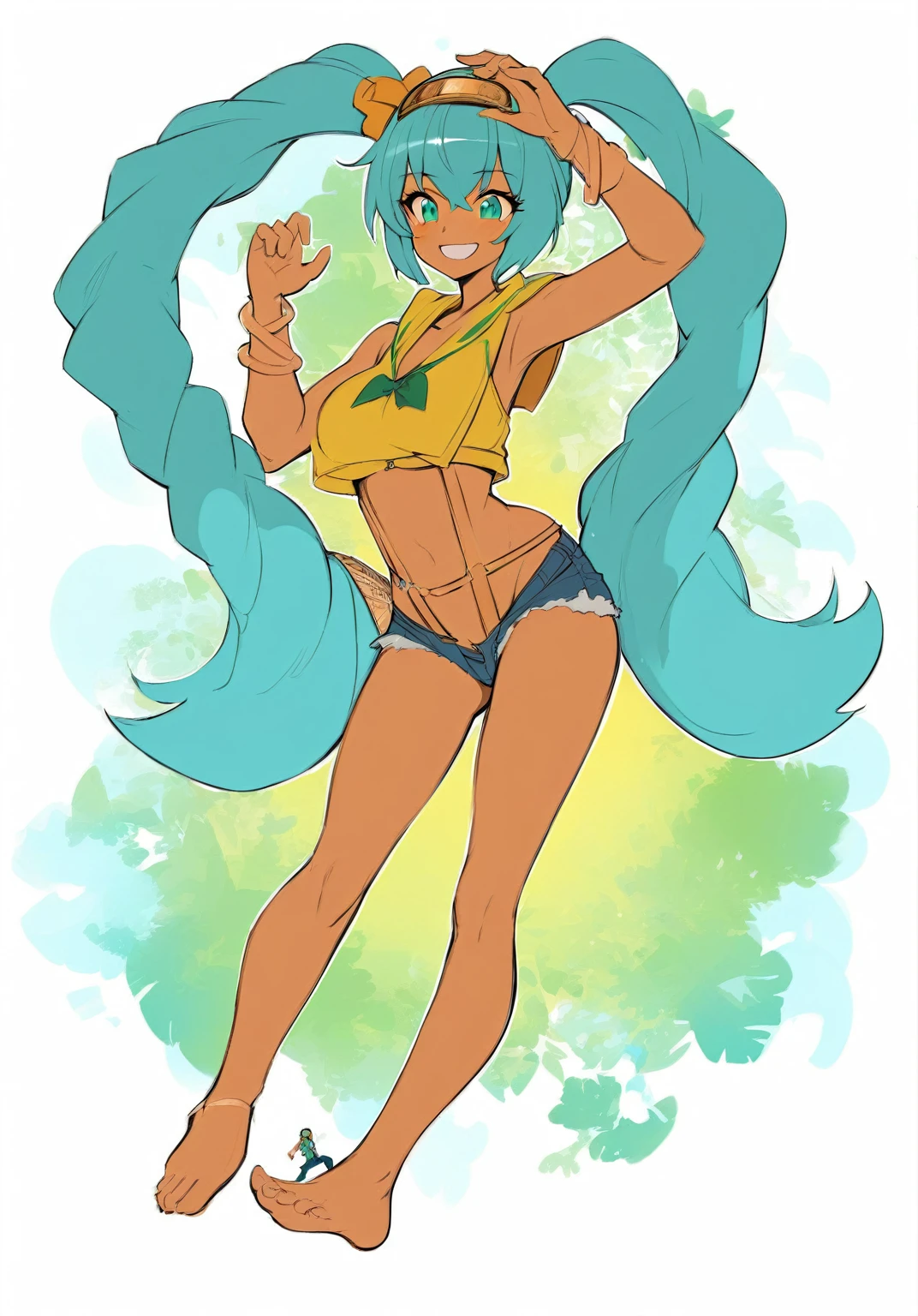 Urusei Yatsura no Ram-chan Girl in tiger print swimsuit Tiger print boots The emerald green bite has two demon horns on its head.