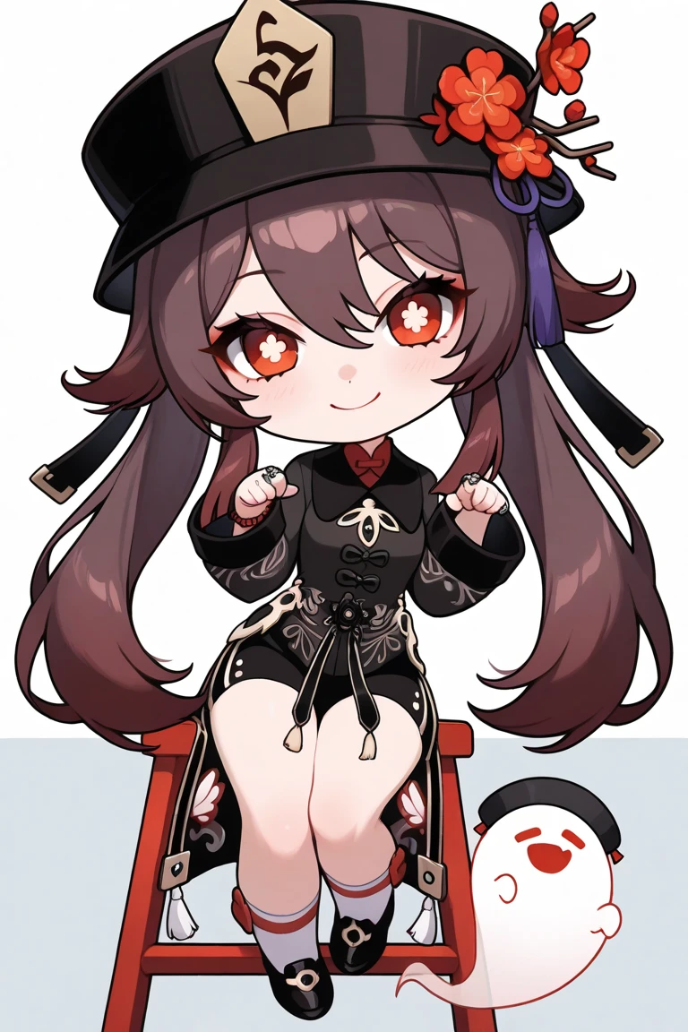 masterpiece, (Best quality:1.2), highres, (scenary), Christmas costume, hood up, Padoru_Meme, open mouth, hutaodef, padoru /(hutao/), hutao in Christmas costume, (red eyes:1.3) /(hutaodef/),black high leg swimsuit