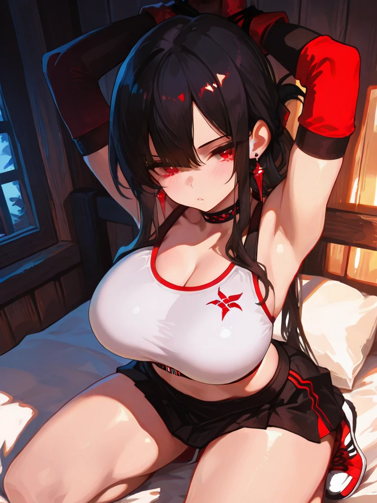 ultra-quality, ultla highres, Hyper Detailed, High contrast, Ultrafine Strike, creative refinement,A dark-haired,ssmile,Santa Claus Costume,Show cleavage,livingroom,5 fingers