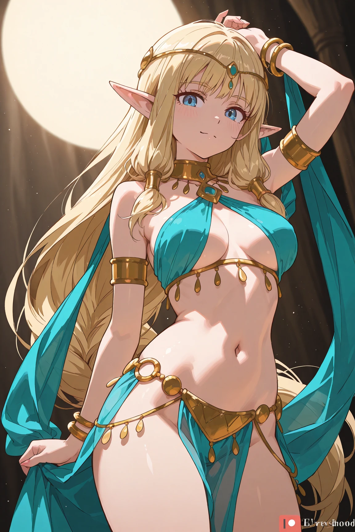 (masterpiece, super high quality, 32K ultra HD anime, anime style, highly detailed, perfect anatomy, perfect human anatomy, NSFW-14, uncensored), ((MagicalPrincess, full nude)), mature woman, solo, (blonde hair, long hair, straight hair, thick parted bangs, flicked bangs on the ends, hair blowing in the wind), (detailed beautiful eyes, orange eyes), smiling face, beautiful collarbone, (huge breasts: 1.7, firm breasts), (beautiful arms, beautiful elbows, beautiful hands, beautiful fingers, (four fingers, one thumb)), smooth belly, wide waist: 1.0, wide hips 1.4, beautiful thighs, beautiful knees, beautiful calves, beautiful feet, beautiful toes, white lace bra, white lace panties, (lying on back, legs spread, on bed), looking at viewer, (bedroom background, large bed, dimly lit room), cowboy shot, (front view, shot from below), score_9_up,score_8_up,score_7_up,score_6_up,