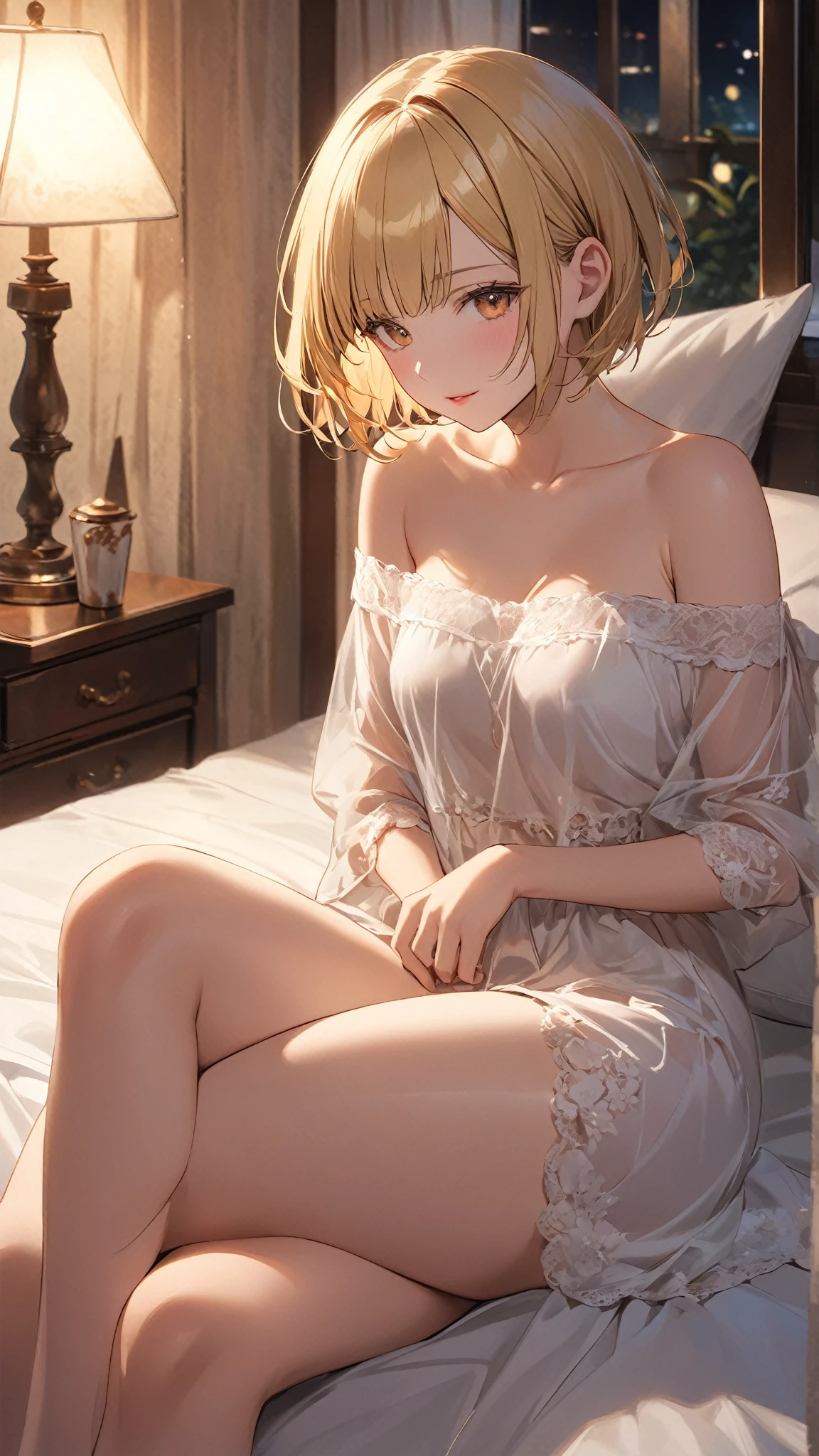 short hair、Light cream colored hair、Pale red eyes、On the bed、Blushing、M-shaped legs、Random pose、Looks like she's about to cum、Glamorous expression、Blushing、Red underwear、Cute underwear、Undressing、、Bedroom、On the bed、M-shaped legs、Random pose,Show your pants、short hair、Light cream colored hair、Pale red eyes、night、night、Not wearing a bra、、Blushing、lipstick、Perfect hands、Detailed hands、Bedroom、On the bed、hand bra