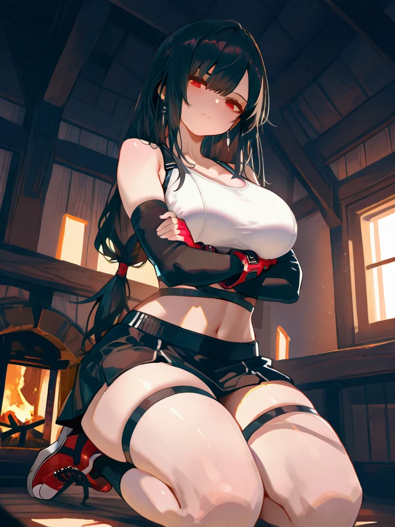 1girl in, (Chiquita:1.2), 1girl in, 
Tifa, Long hair, Dark hair, Clocktop, 
NSFW, 
(8K, Raw photo, Highest Quality, masutepiece)


Legs open、Chained、Colossal tits、Chained、 Hand flail、fetters、gargantilha、M-shaped open legs、slaves、 Perfect Anatomy,
Crying, arms up, Glaring, 
Ruins,