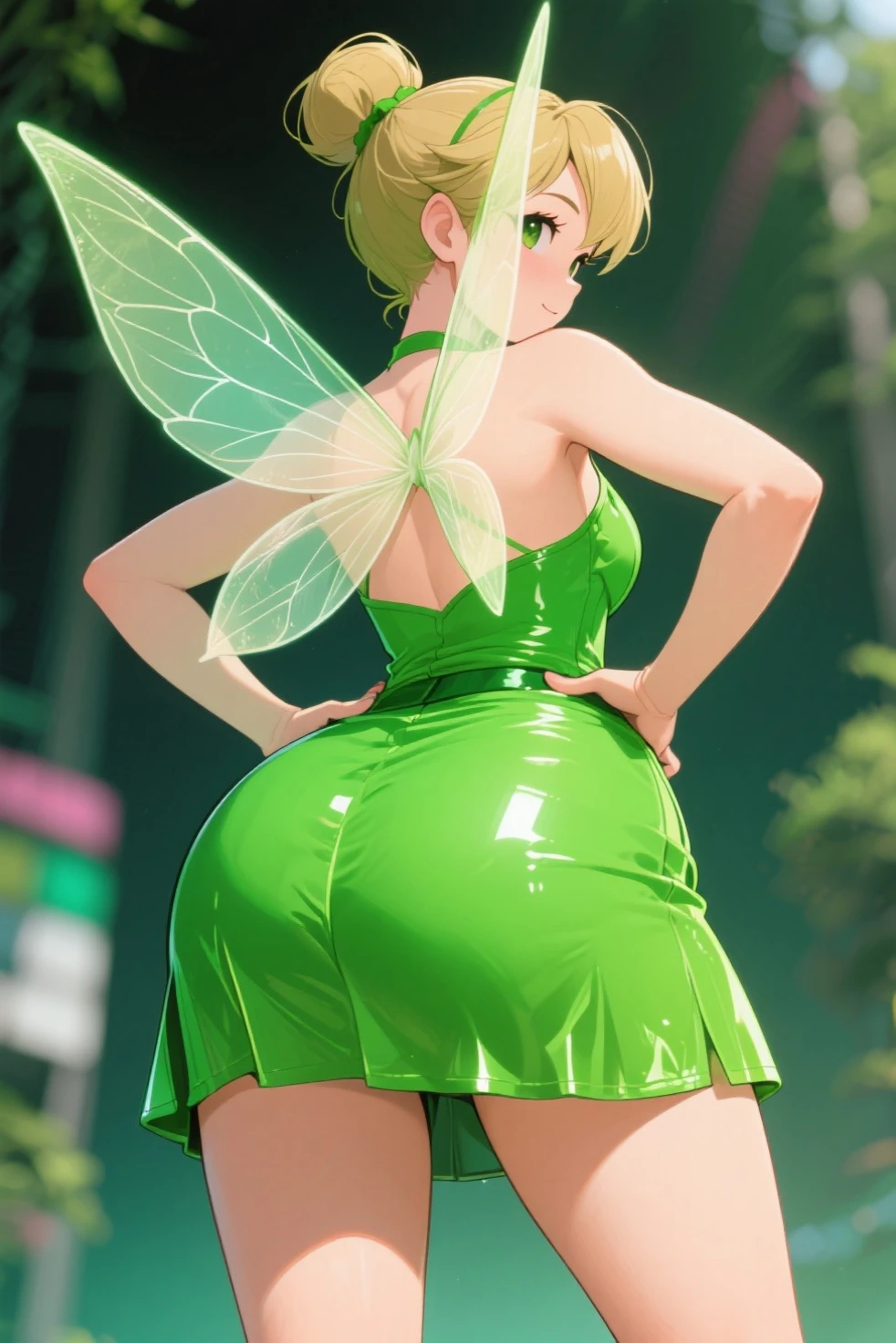 ((Best Quality)), ((masterpiece)), (detailed), 1 anime girl with the power to regenerate nature through giant luminous flashes , spectacular shine green rays of bright green light, beautiful cosplay girl green short skirt , beautiful legs very very slender and beautiful girl,beautiful face original realism, rays of light all over her body come outwards from her,many radiant green non-elongated rays of light ,front shot beautiful girl special, beautiful radiant green