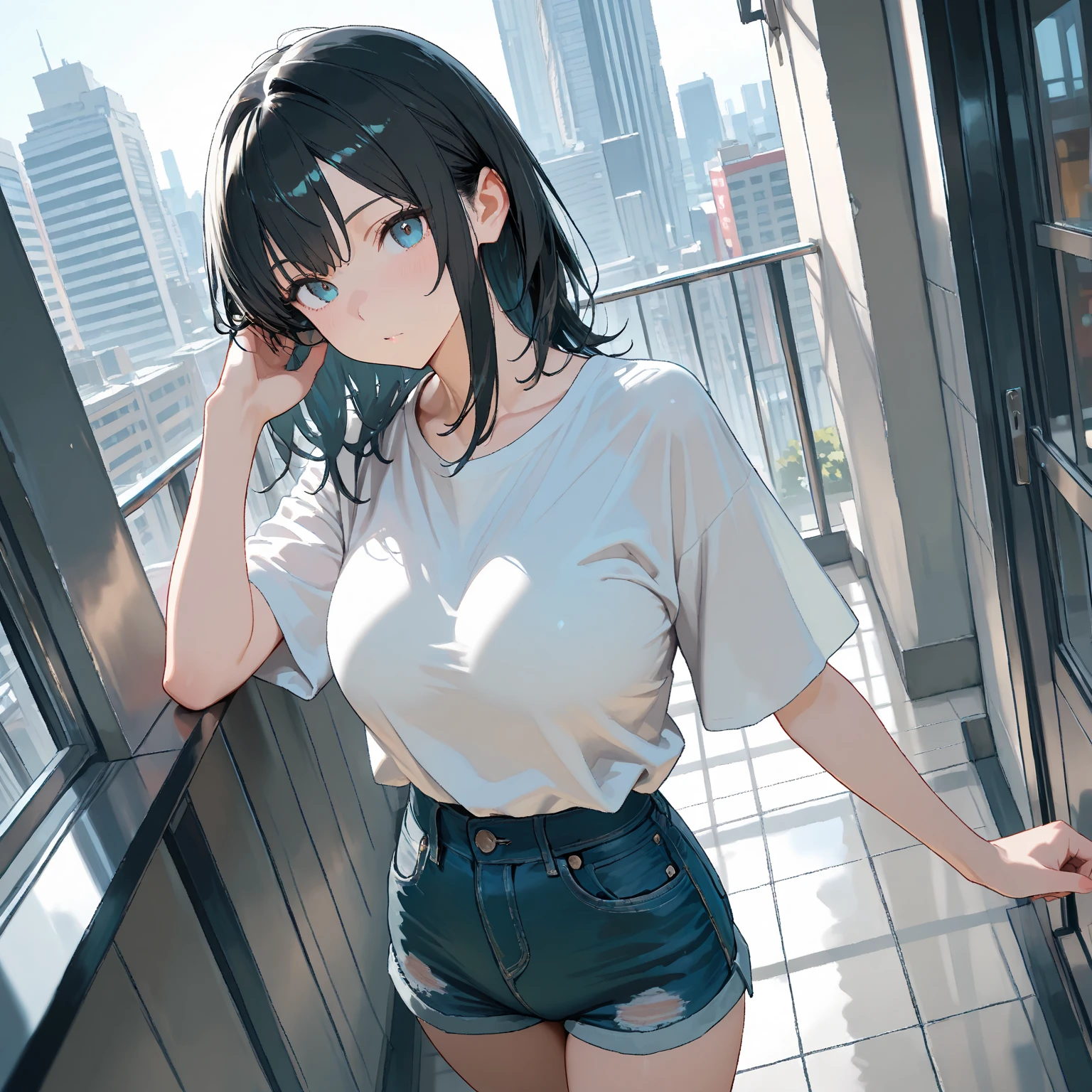 Vast sky, Beautiful skyline, Large grasslands, Extremely tense and dramatic scene, Mobile visuals, high hanging Polaris, Colorful natural glare. One in underwear、girl holding a comb
