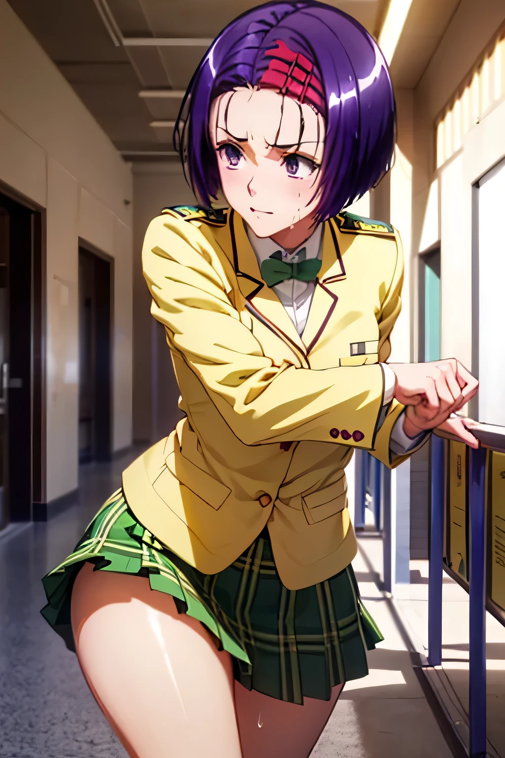 Screenshot of my hero academia,girl with black wolf cut hair style with bangs,mint eyes my hero academia style,AU clothing,UA school background from my hero academia,the girl sitting in a chair