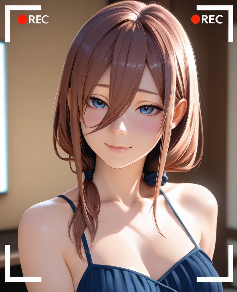 1 woman, alone, 8K, masterpiece, (The shirt will be tight around the chest...............:1.5), Masterpiece, 8ก, (big breasts:1.5), Cute face, smile a little, look at the audience., (hairy:1.8), (nipple:1.6), , blue panties, Show some shirts.. ,