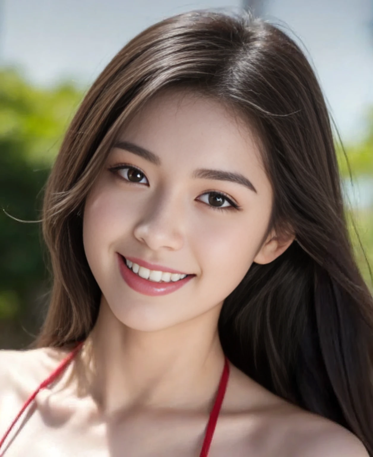 pretty girl: Asia, super cute;
age: 18-20 years old;
hair: copper orange, soft, shiny in the sunlight, detailed;
skin: milky white, flawless rosy;
eyes: jet black, almond-shaped, sexy, youthful, clear;
eyelids: delicate, perfect;
eyebrows: curved, sparse;
face: beautiful, pure, like a fairy, balanced, perfect, beautiful in every detail;
nose: pretty, high;
cheekbones: prominent;
lips: seductive, light red lipstick, lovely lip gloss;
teeth: pure white, bright smile;
clothes: jade green, embroidered with gold thread;
body shape: plump, graceful, youthful;
accessories: ruby necklace, ruby earrings;
fashion style: high-end, Modern 2024, luxurious;
Photo taken with Canon EOS R5 85mm f/11 camera, shooting mode ((sharp)) people and surrounding scenery. Photo quality ((8K)), ((lifelike)), ((masterpiece)), ((sharpest and highest contrast)), ((large depth of field)), ((stereoscopic light)); sunlight: sparkling, illuminating the girl's body;