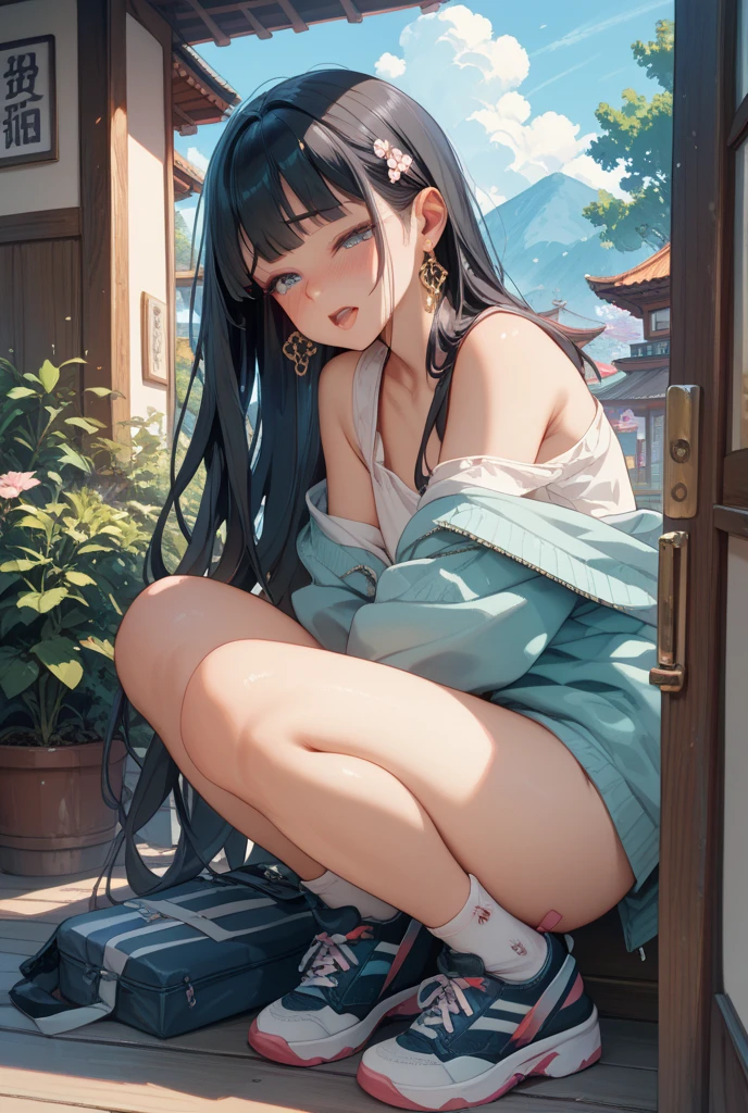 there is a (very short rowdy and curvy) (beautiful aroused young immature Thai) ((goth lolita)) girl with (long curly colorful hair), sitting next to windowsill next to bookshelf with (panting erotic expression with hand over vulva masturbating) in a sewing room with ((mess of herbs and pastries and yarn beside her)), (wearing open embroidered dramatic luxurious robe exposing (very small flat breasts) with freckles and dark areolas), (wearing stacked turquoise jewel necklace), (copious stick incense burning in background), (hanging overgrown potted cannabis sativa plants), (visible hairy pubes), (detailed perfect aroused vulva), (realistic visible stretch marks and cellulite), (female masturbation)