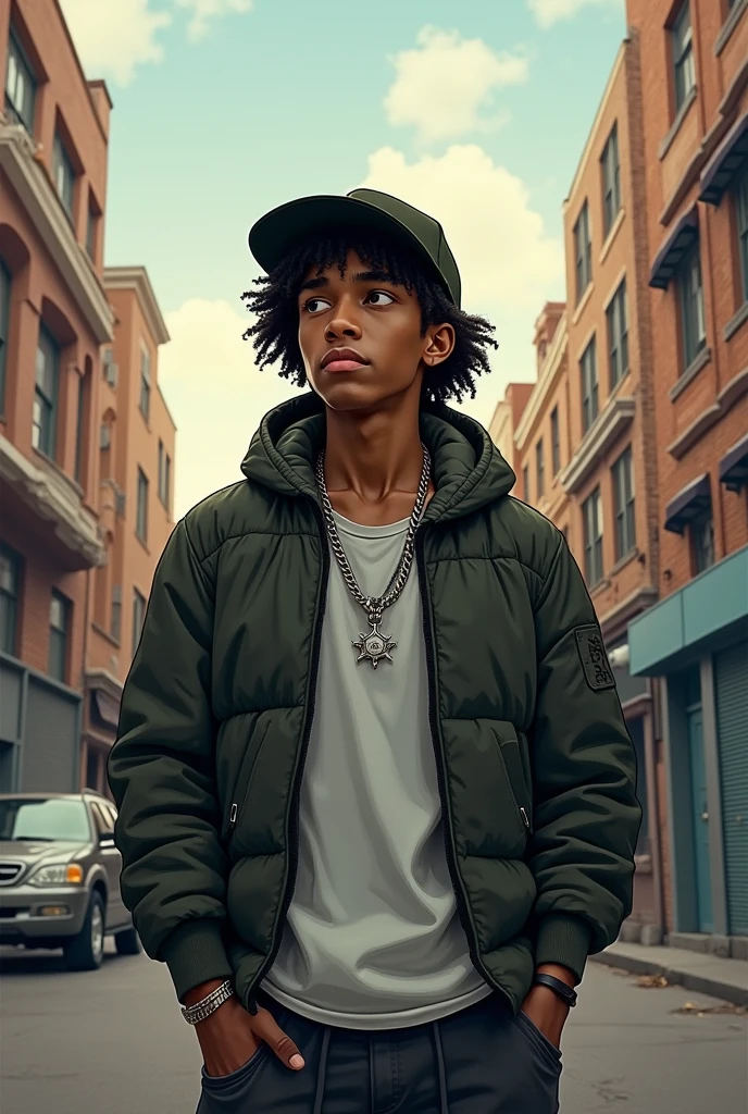 there is a young man with big dark brown eyes standing in front of a window, lightskinned african american, small curly afro hair, soft portrait shot 8 k, cinematic realistic portrait, realistic digital painting, detailed digital painting, low detailed. digital painting, detailed color portrait, very detailed digital painting, closeup character portrait, detailed character portrait, stunning digital illustration, realistic face moody lighting, photorealistic digital painting, sunny, summer, green park background, depth of field, cinematic lighting, black long sleeve tshirt