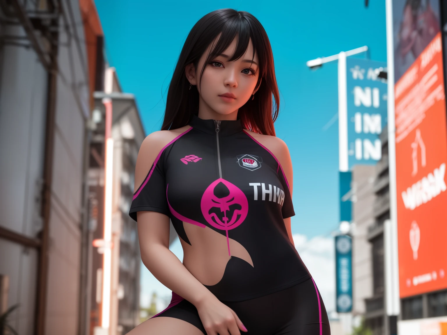 Anime girl wearing bikini and orange shirt standing in the rain, Digital Cyberpunk Anime Art, Wojtechfors, cyberpunk anime girl, female cyberpunk anime girl, Ilya Kuvshinov. 4K, Popular topics on cgstation, Cyberpunk 20 years old. oh,model girl, Oppei Cyberpunk, guweiz style artwork, Digital Cyberpunk - Animation Art