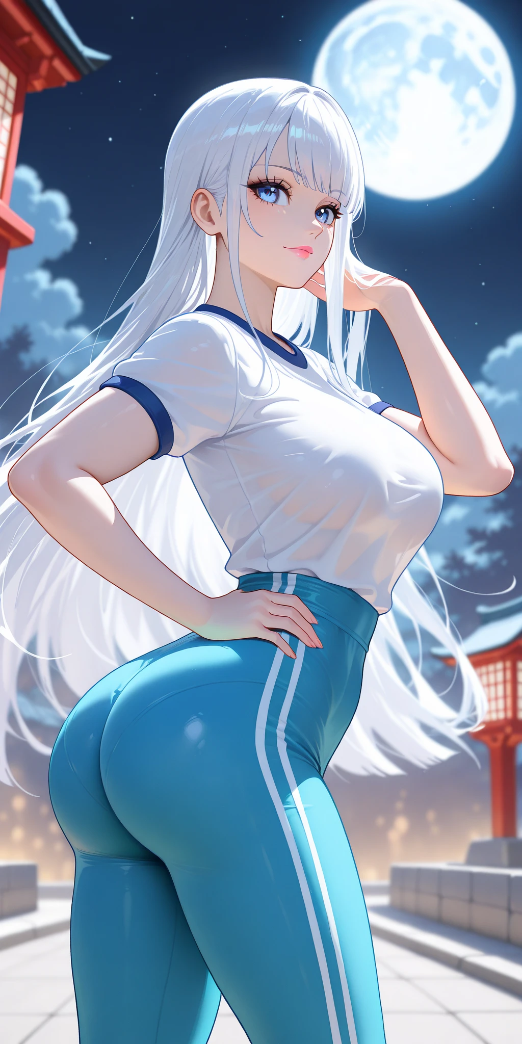 Noelle silva, Noelle from the anime black clover, white hair, twintails hair, beautiful, beautiful woman, perfect body, perfect breasts, wearing a sports wear, wearing earrings, wearing a watch, sports activities, at school, blush, realism, masterpiece, textured leather, super detail, high detail, high quality, best quality, 1080p, 16k, busty milf, sweaty, huge breast, huge ass, massive breast, armpits sweat, laying and spread legs