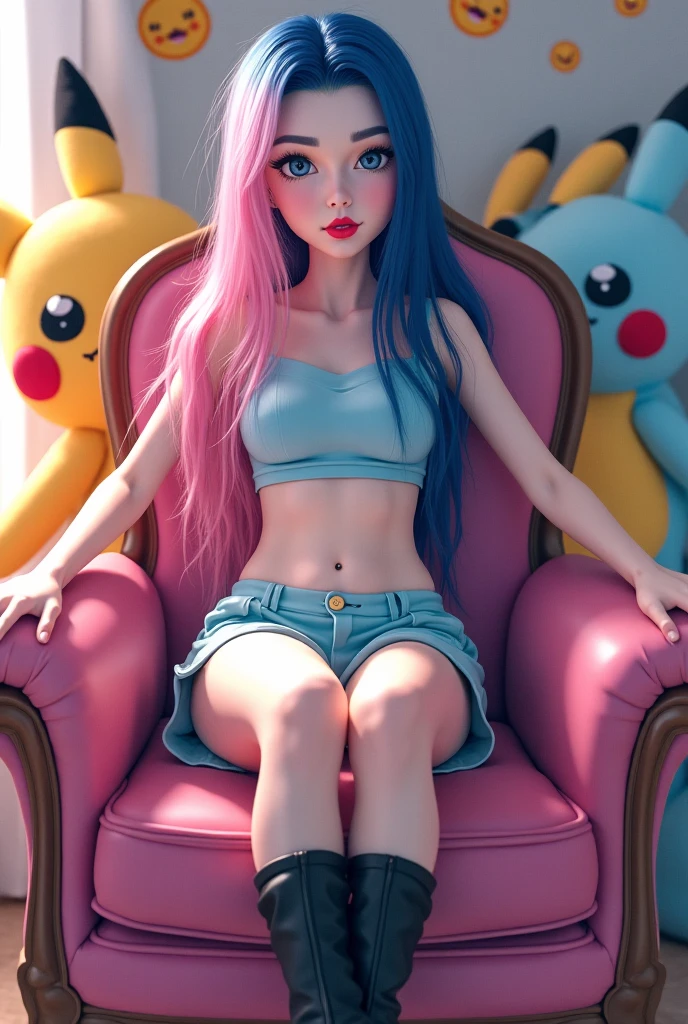 jinx exposed, (subtle nudity:1.2), wearing a tshirt, sensual pose, alluring gaze, sensual look, legs open wide, spread legs,