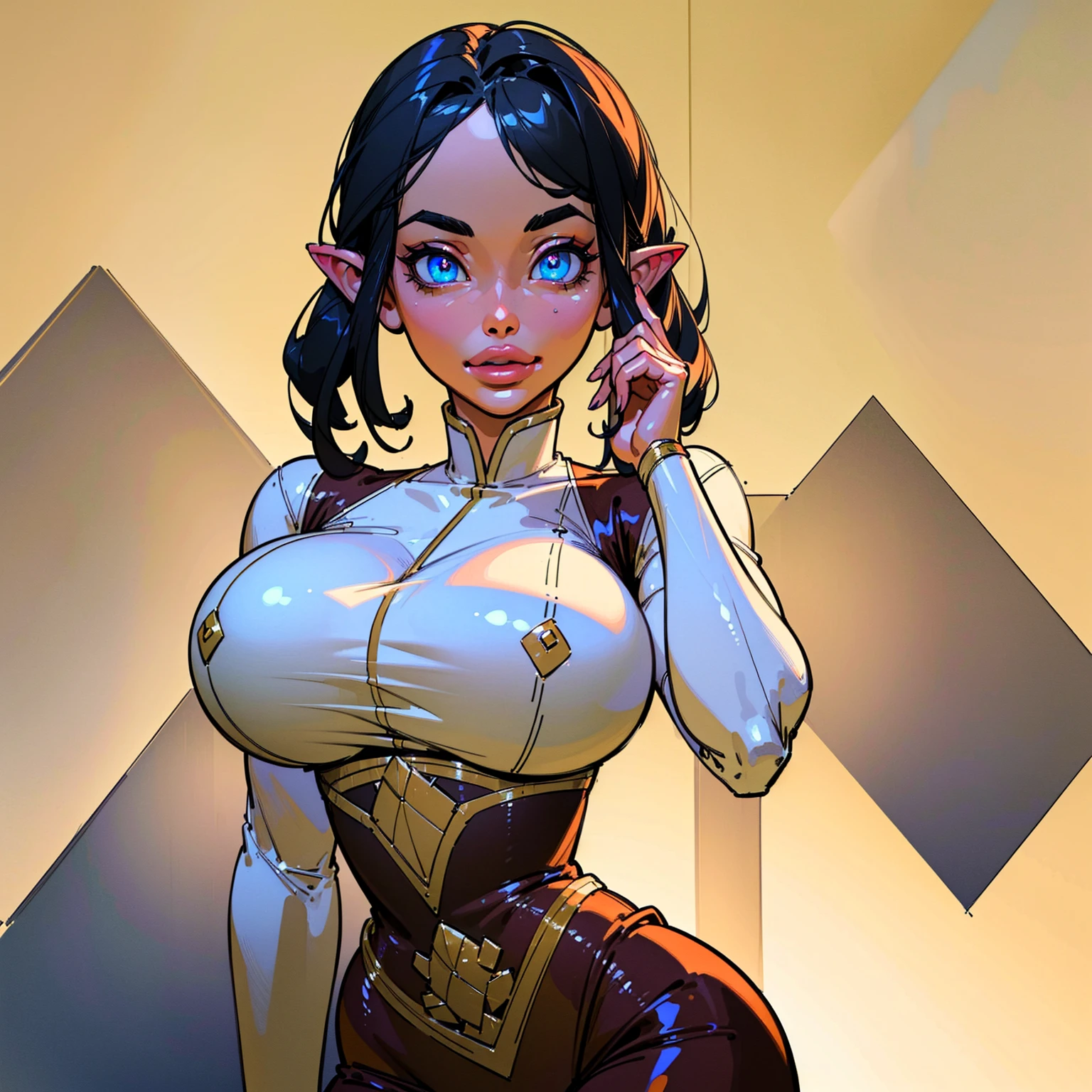 (master part, melhor qualidade), Deep Ebony 1girl, beautiful face, Braids hanging freely, corpo inteiro, nsfw seios muito grandes, nsfw moda cyberpunk, nsfw moda cyberpunk