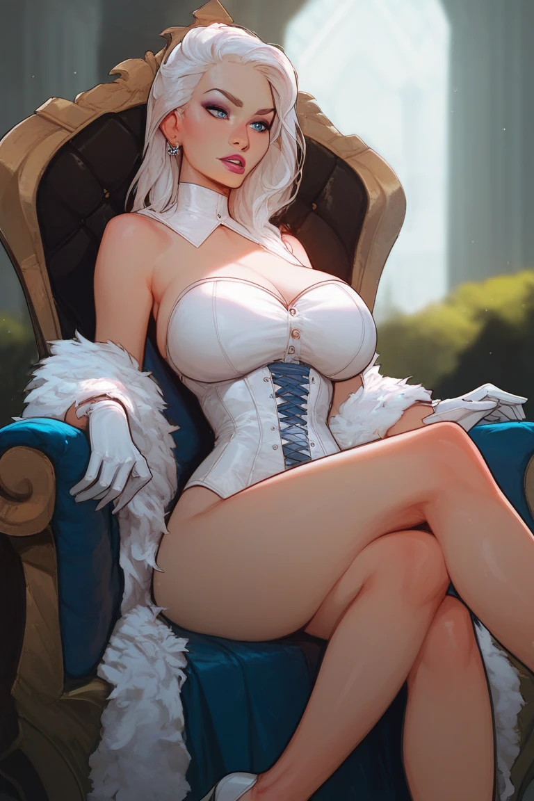 ((Лучшее качество)), ((шедевр)), (подробный), Big girl in white stockings and bare-chested uncensored