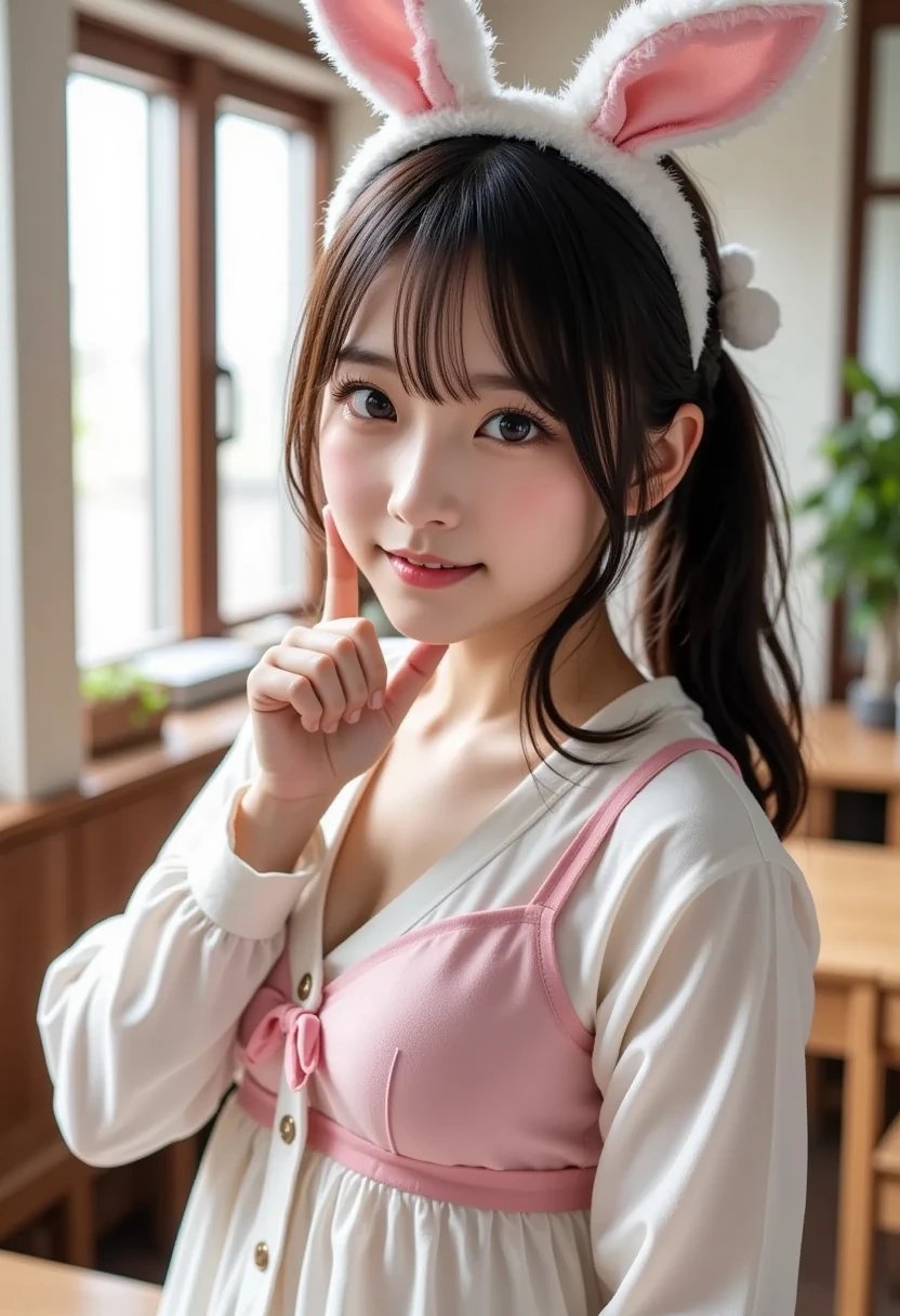 (masterpiece, best quality:1.4), (Realstic, photorealestic:1.37), from the front, (((POV))), bokeh, shallow depth of field, Japanese idol, high school student, big tits, brown Shortcut Hair, twintails, big laugh,cute clothes,(((looking at viewer)))