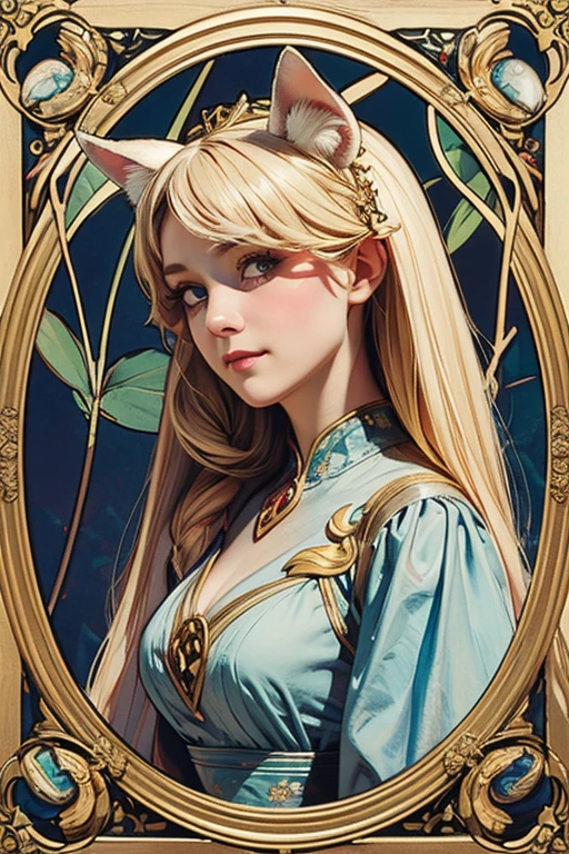 (high definition symmetrical image), ((goddess of masturbation, (round face), drooping eyes, orgasm and smiling, cute dress, blond, braid, (((art nouveau))), (ecstasy face), squatting on the pipe, rubbing crotch with hand, (mesh see-through panties), spread legs, raise leg,