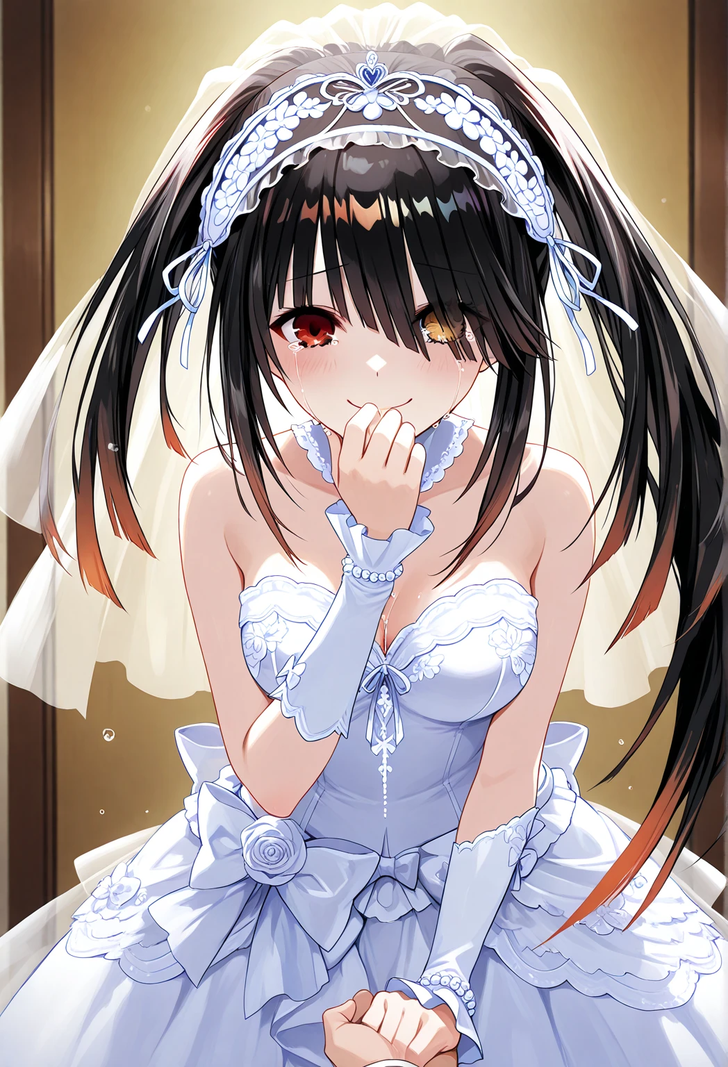 A girl,Long hair, Bangs, Black hair, Hair between the eyes, s eyes,蓝色s eyes:(1.5), (Medium breasts:1.2),
rest 锁骨, Wedding dress,veil,wedding,White Dress,Flowers,The skirt is broken,White socks,Tights,White knee socks,
Looking at the audience, whole body,
indoors, church,permanent,permanent,
rest (masterpiece:1.2), best quality, high resolution, Unity 8K wallpaper, (illustration:0.8), (美丽细致s eyes:1.6), Extremely detailed face, Perfect lighting, Extremely detailed CG, (Perfect hands, Perfect anatomical structure),