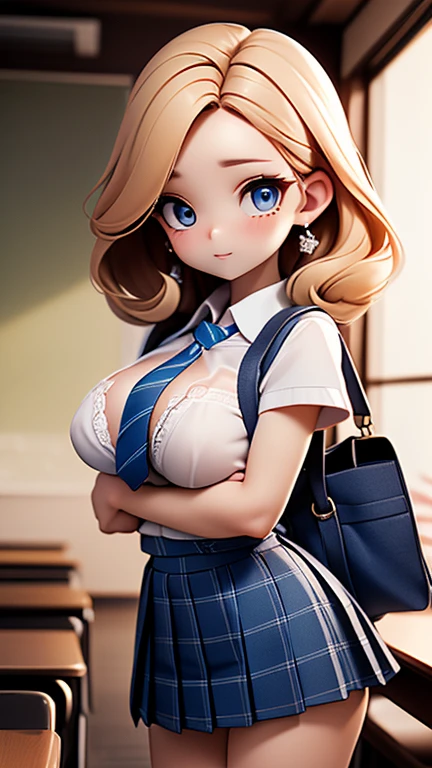 Busty Schoolgirl in push up bra and lace panties and stockings