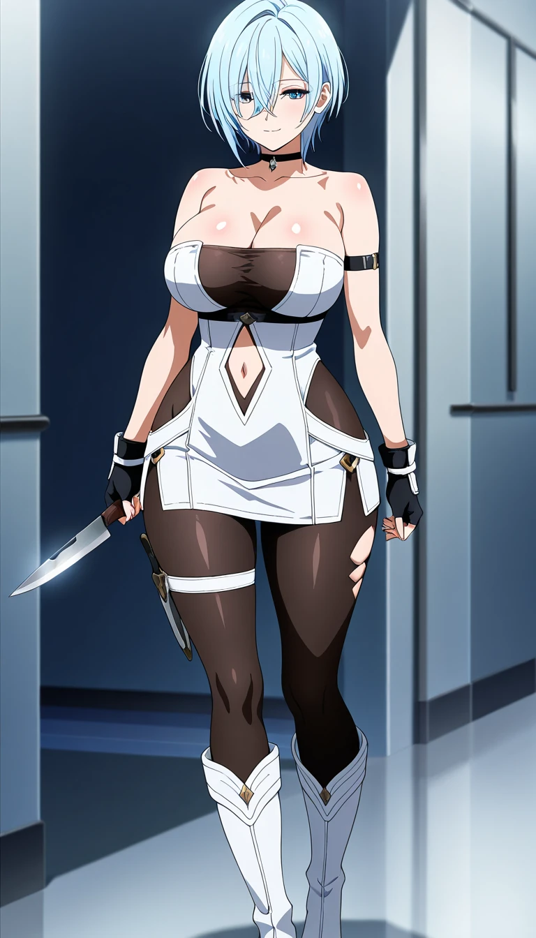 (Masterpiece, best quality, intricate details, 1sologirl) iron collar, arms behind back, iron cuffs, shackles, bound ((standing by wooden pole:1.2)) ((female Black Dark skin Gyaru)) show entire body frontal position, feet in view, realistic, gorgeous 16y.o. darkest skinned mixed race female, black African, barefoot no shoes, looking to viewer straight symmetrical, solo girl looking to the camera, cow bell choker leather collar choker neck bell, metal sandals, black and white bikini (cow pattern) black thigh highs