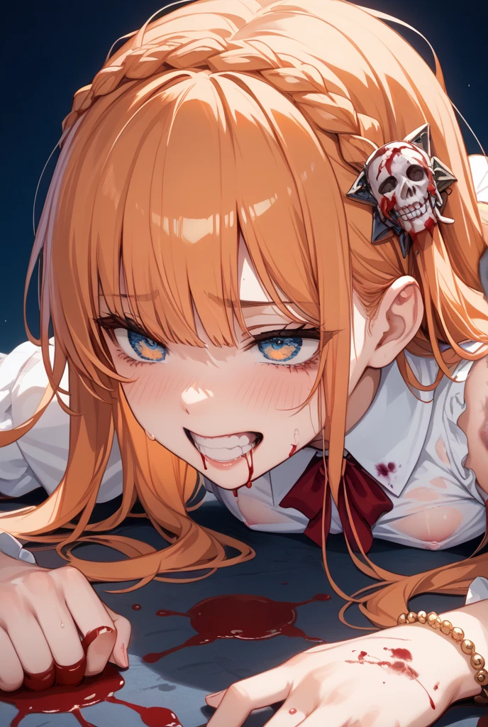 Blood flowing on the face、Anime girl with bloody face, Detailed Digital Anime Art, Badass Anime 8K, Clean and detailed anime art, Gweiz at Pixiv Art Station, Manga wallpapers 4k, Gweiz at Art Station Pixiv, detailed portrait of an anime girl, 4K Anime Style, anime art wallpaper 4k, anime art wallpaper 4k