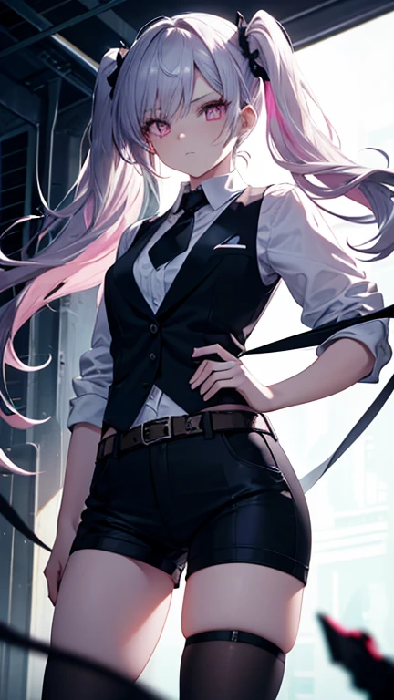 (Photorealistic:1.3), masterpiece, top-quality, (intricate details:1.2), 1girl, androgynous, leotard, revealing butler outfit, sexy revealing outfit, cropped tailcoat, thigh high socks, androgynous, boyish features, (exposed midriff), white rabbit ears, tired yellow eyes, fairy, dusty pale purple hair, flat bangs, wavy long hair, insect fairy wings, tired, eerie lighting, young, dynamic pose