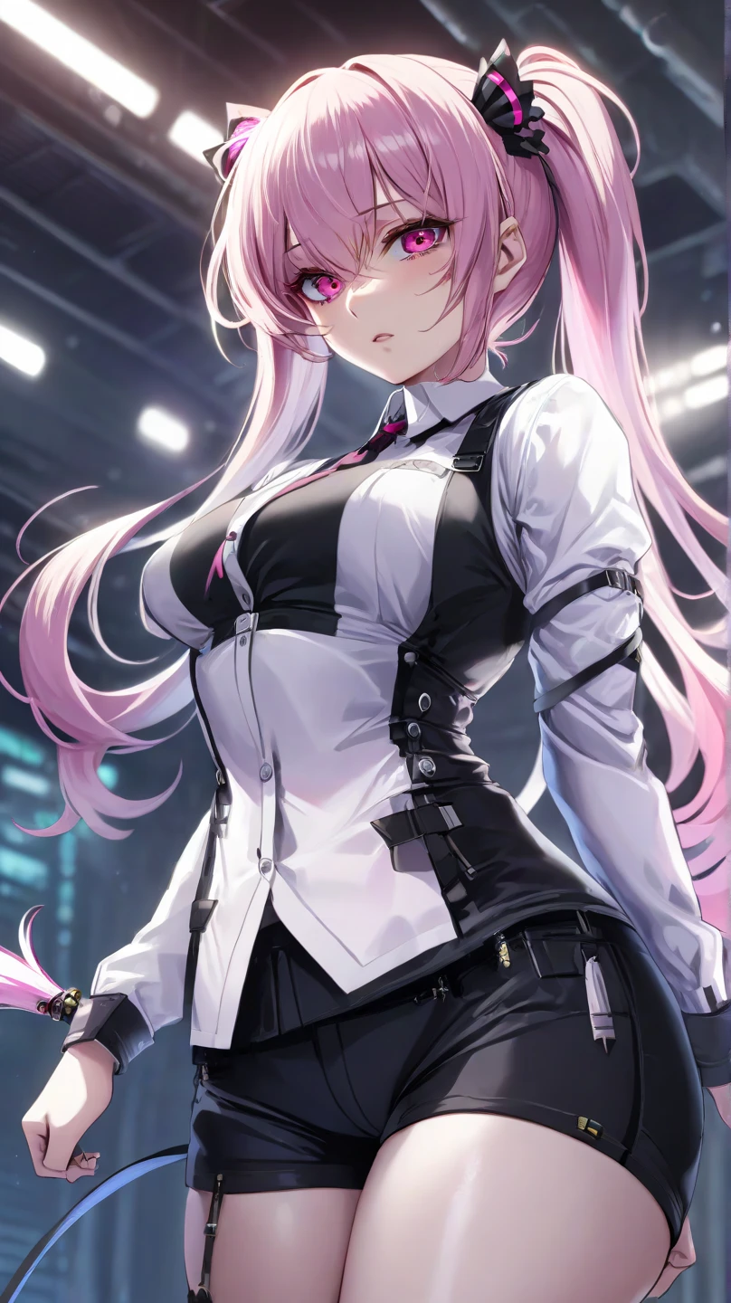 lacusclyne, Klein Lake, (purple eyes:1.1), hair ornaments, long hair, wave hair ornaments, pink hair, smile,pink dress,Long slit skirt,black tights,Breaking stilettos looking at viewer, (cowboy shot:1.5),
destroy indoors, destroy the venue (masterpiece:1.2), highest quality, High resolution, unity 8k wallpaper, (figure:0.8), (beautiful and fine eyes:1.6), highly detailed face, perfect lighting, Very detailed CG, (perfect hands, perfect anatomy),