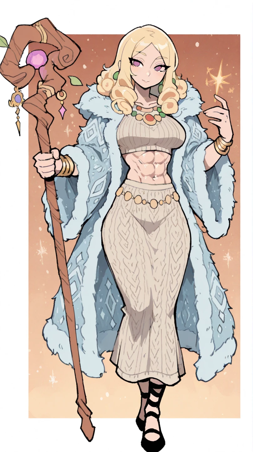 ((plain background:1.2)) ((1girl)) full body, standing, elf, mature, detailed happy face, purple eyes, blonde hair, black bikini, abs, big knockers, golden chain collar, stomach tattoo (red tattoo under belly button) (navel), whole body, 1solo (girl), slave fighter, loincloth standing, hands on hips, metal sandals, choker, big belt, looking to viewer, view from below, cow boy shot, far shoot, feet together, bracers, tiara