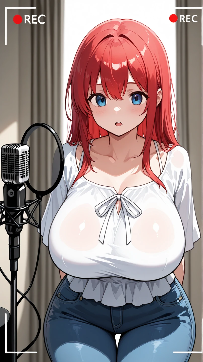 Erotic manga illustration、High resolution、Plump gal seducing in karaoke box、Completely naked、Super Pochaco、lovelive、beautiful eyes、ecstatic expression、Overwhelming huge breasts that go beyond common sense、Expose large nipples、expose the vagina、very thick legs、perfect proportions、sweating