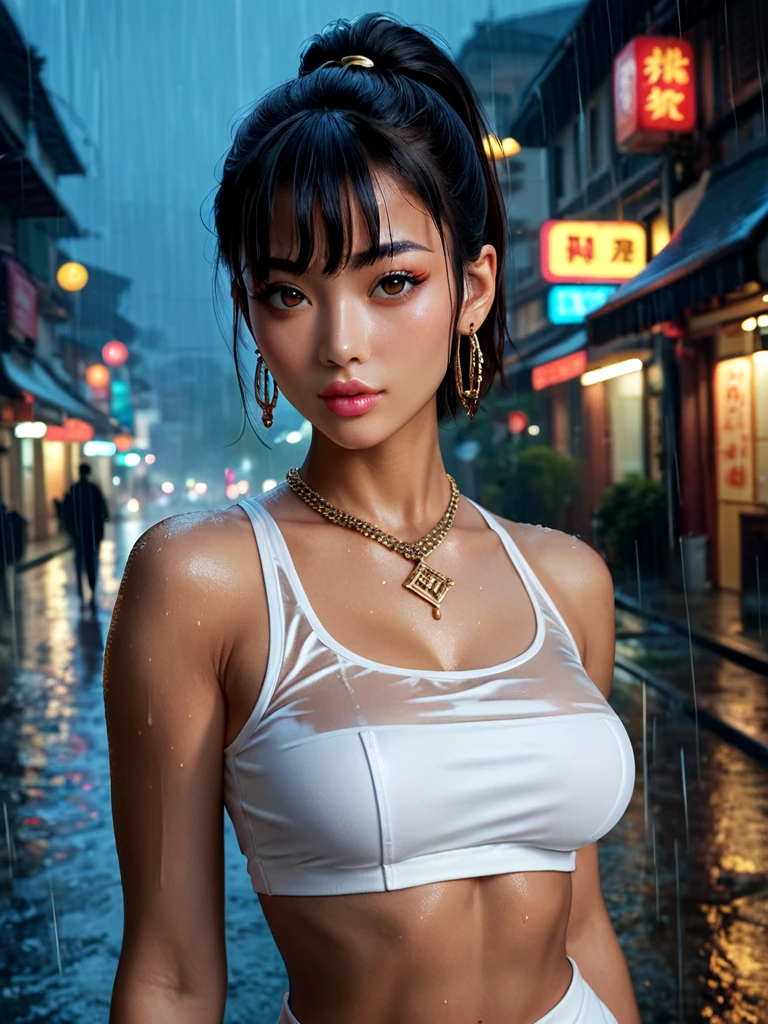 beautiful dark skinned filipina woman, private, sweater vest, (((plunging neckline))), leggings, pigtails, seductive street pose, photorealistic, (best quality,4k,8k,highres,masterpiece:1.2),ultra-detailed,(realistic,photorealistic,photo-realistic:1.37), hyper detailed, gorgeous, cinematic lighting, vivid colors, intricate details, iper realista